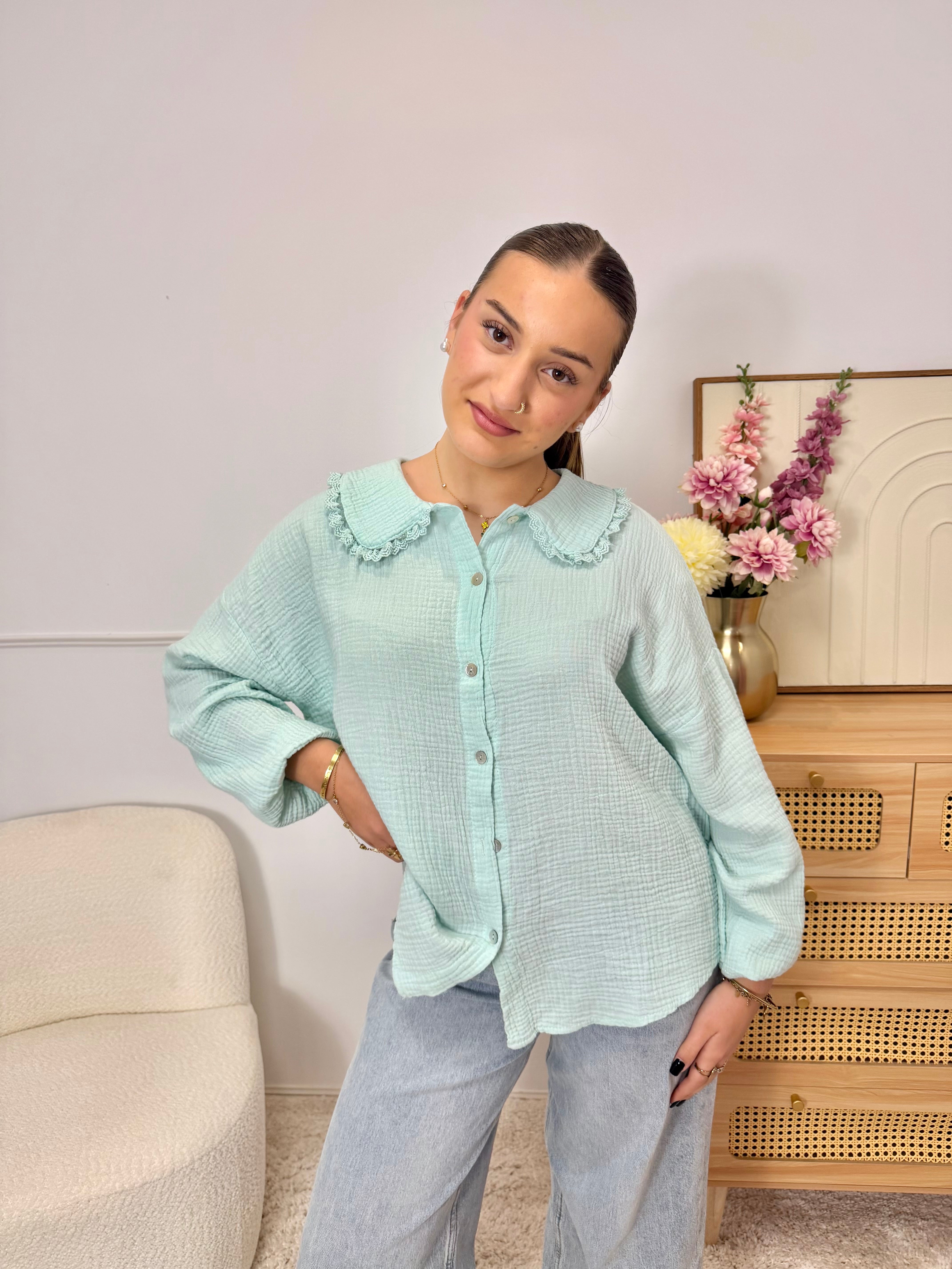 Chemise 100%Coton Vert D’eau