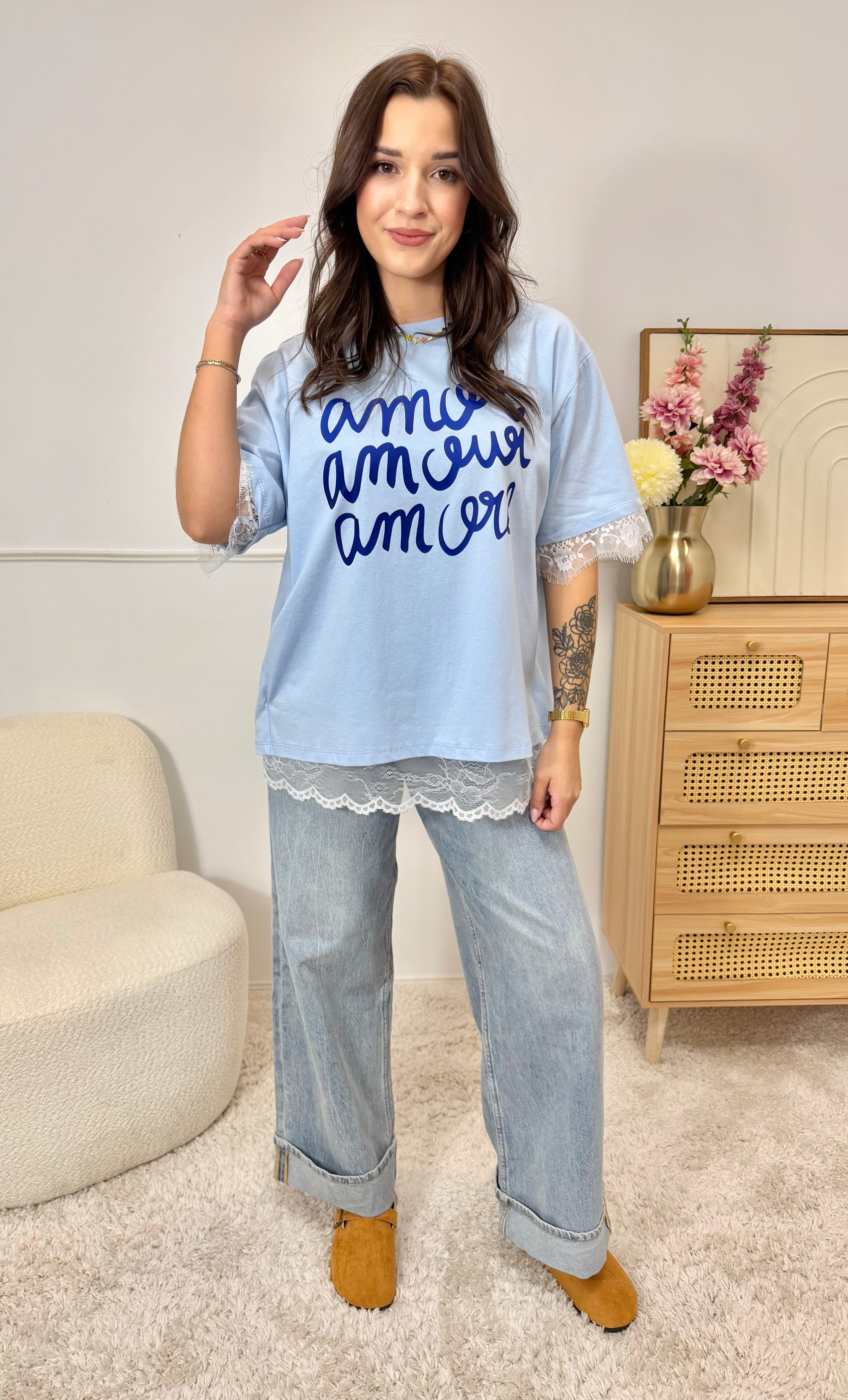 T-Shirt AMOUR Dentelle Bleu