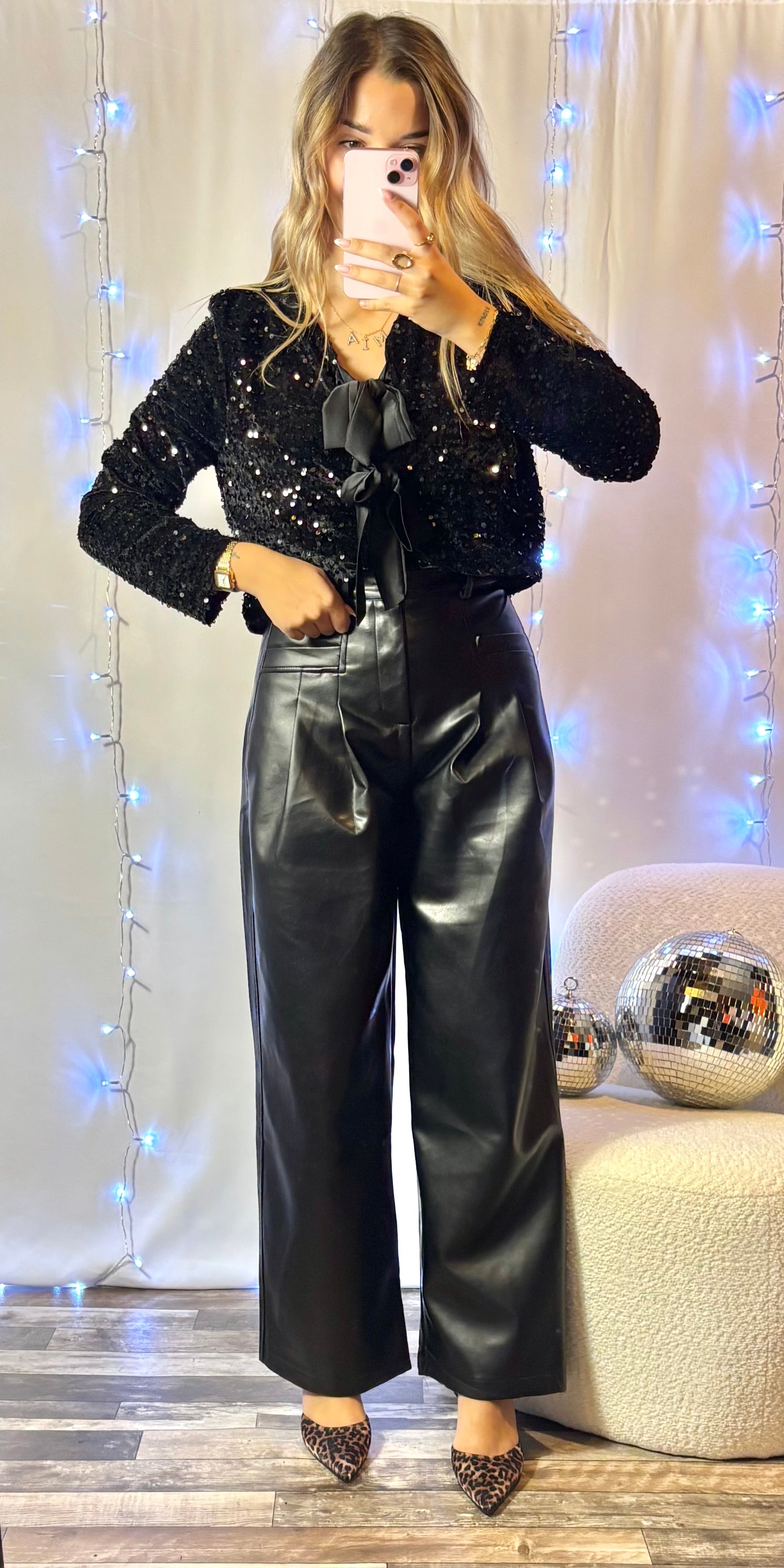 Top Sequins & Noeuds Noir