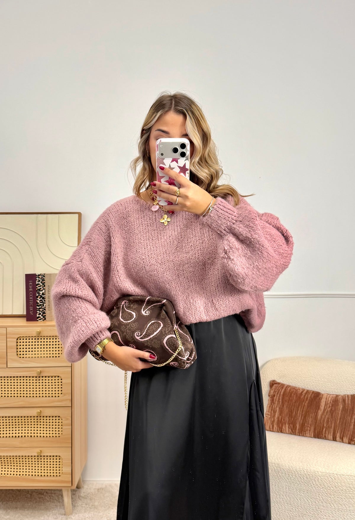 Gilet Noeud Doux Vieux Rose