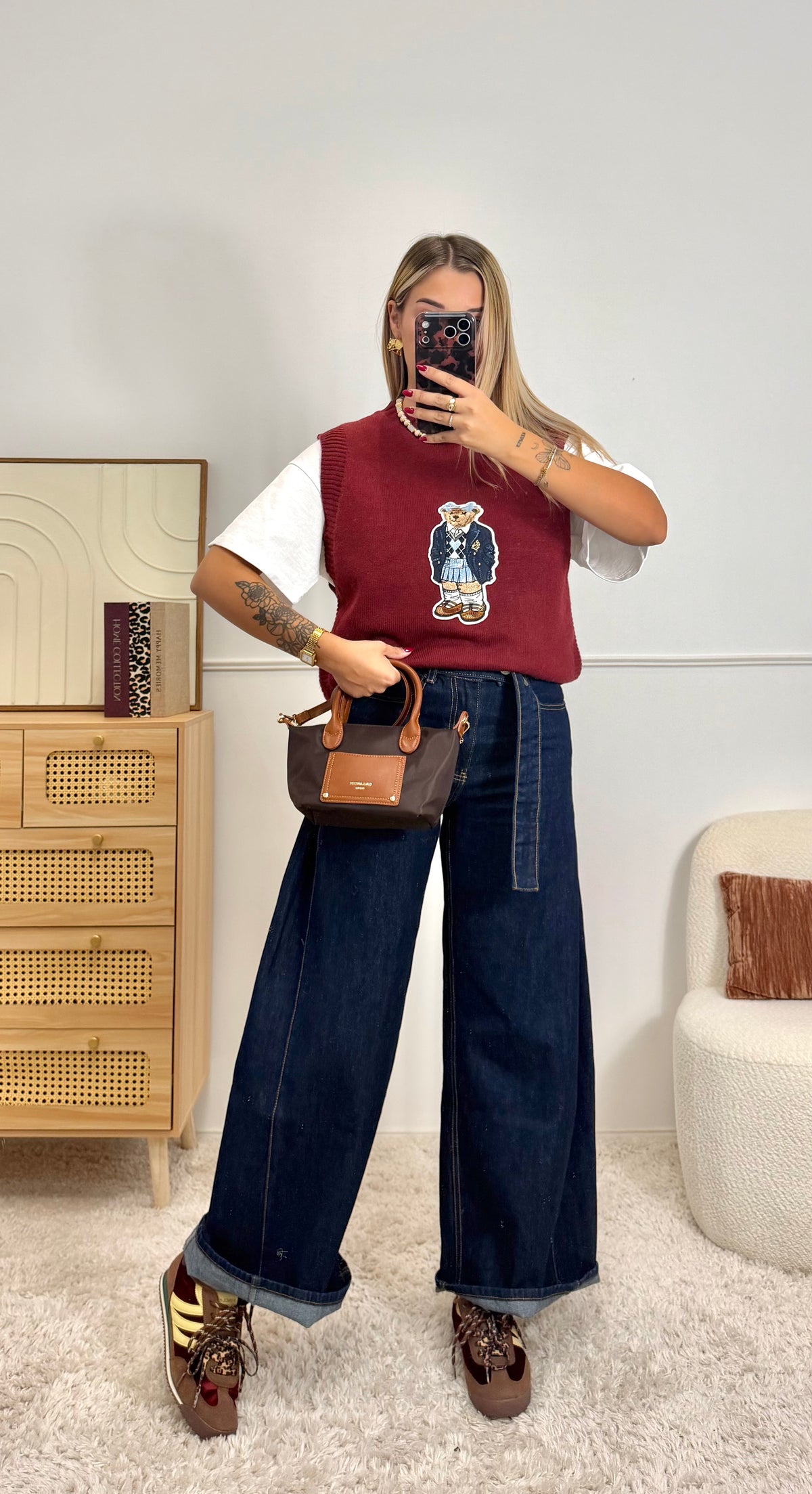 Pull sans manche Ourson Bordeaux