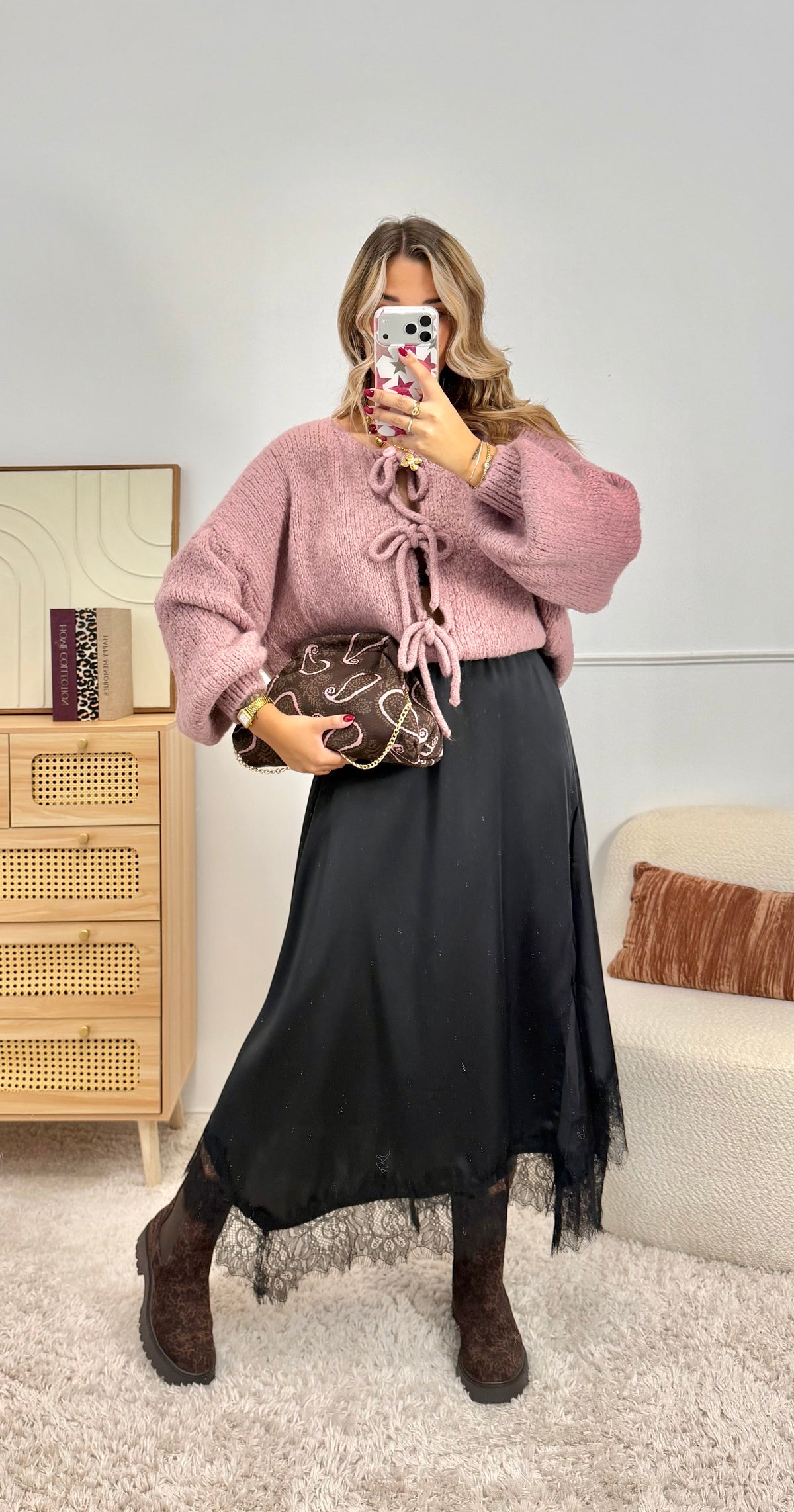 Gilet Noeud Doux Vieux Rose
