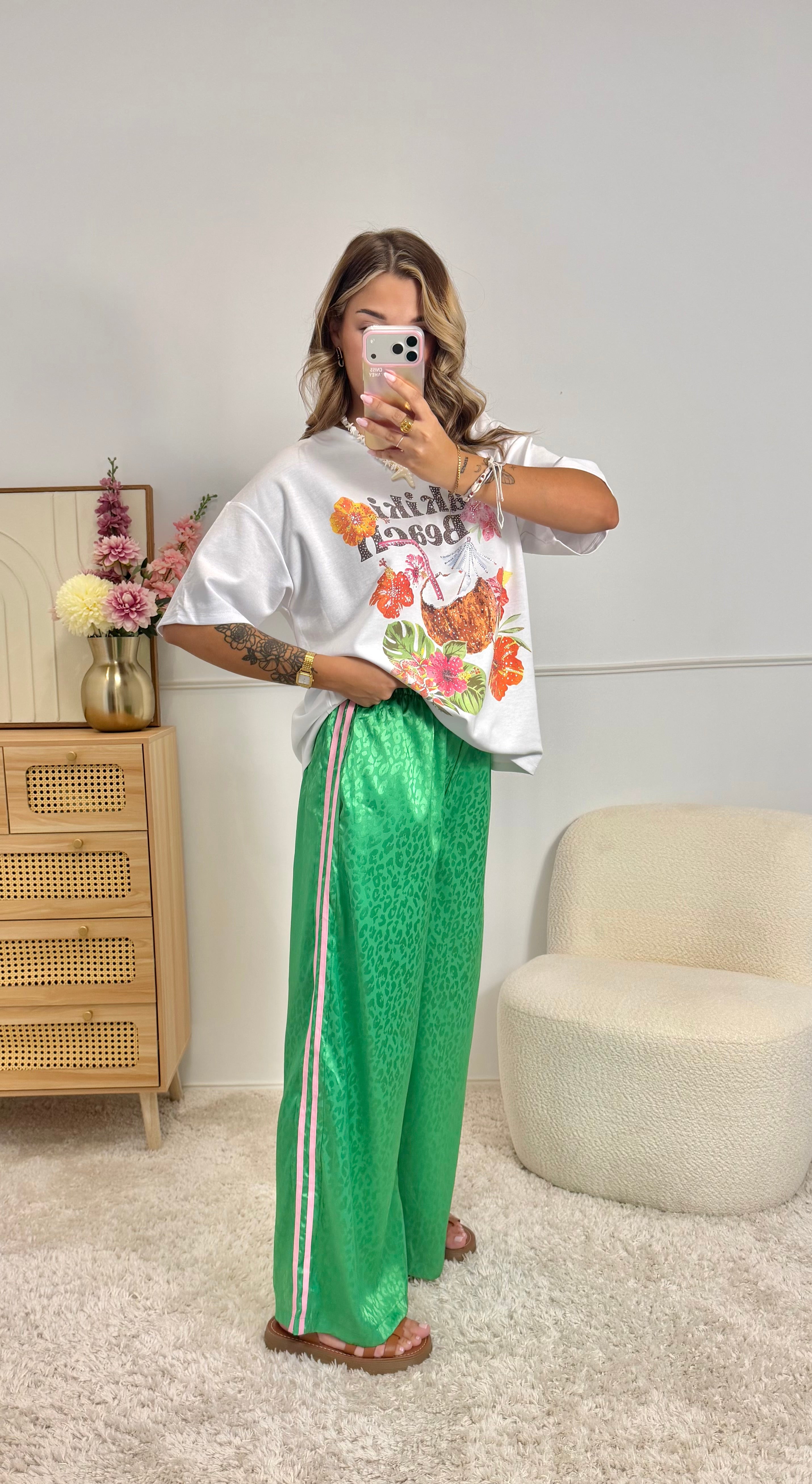 Pantalon Satiné Léopard Vert