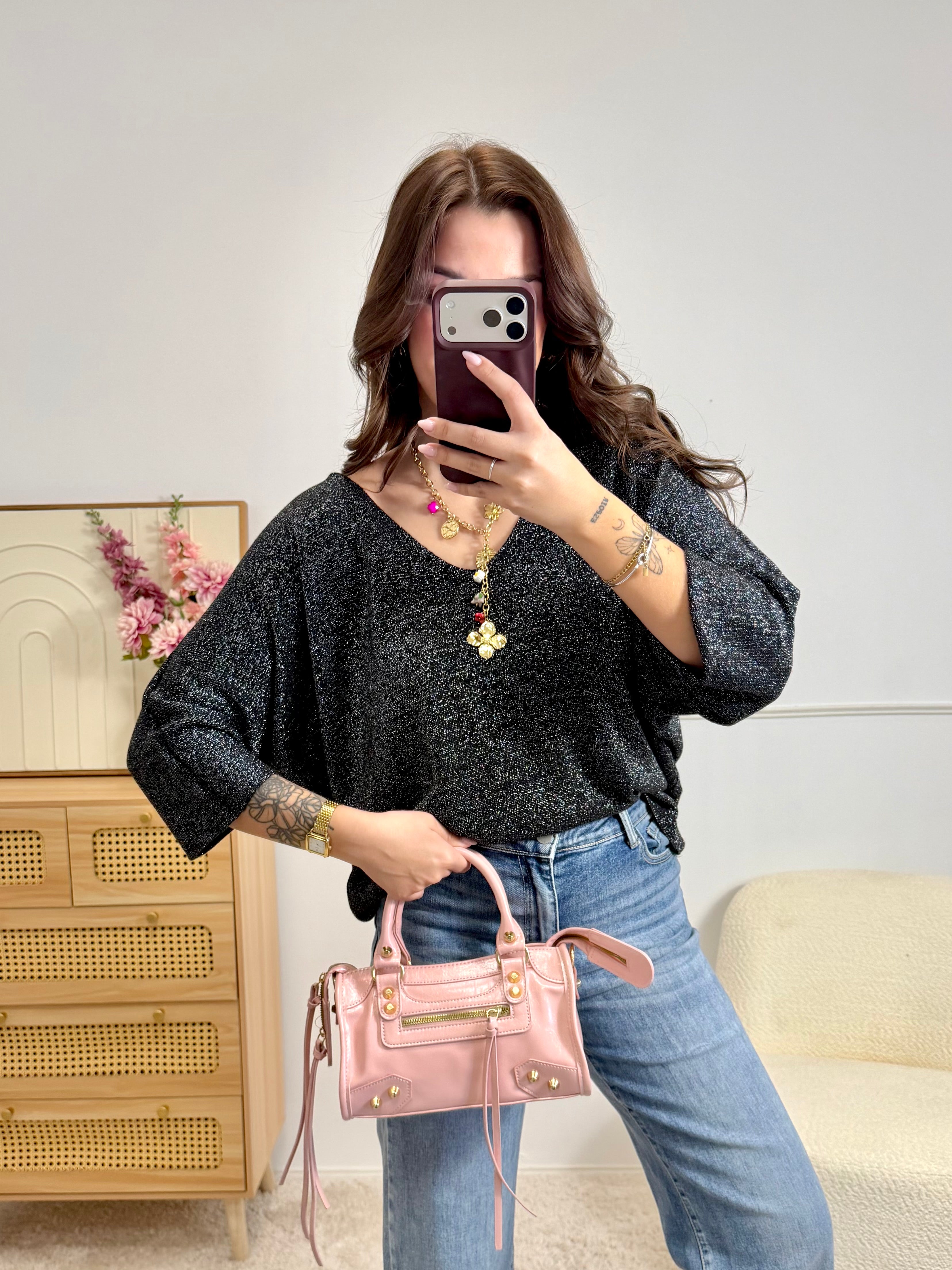 Pull Fin Pailletée Noir