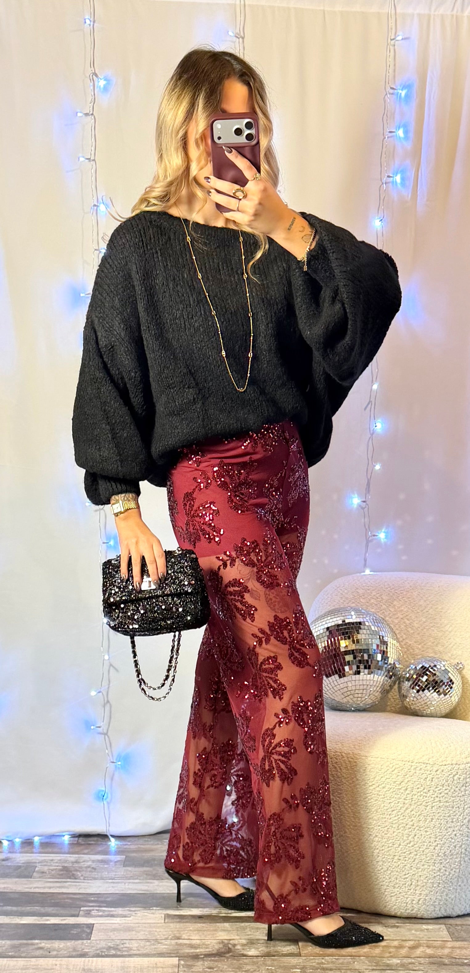 Pantalon Sequin Bordeaux