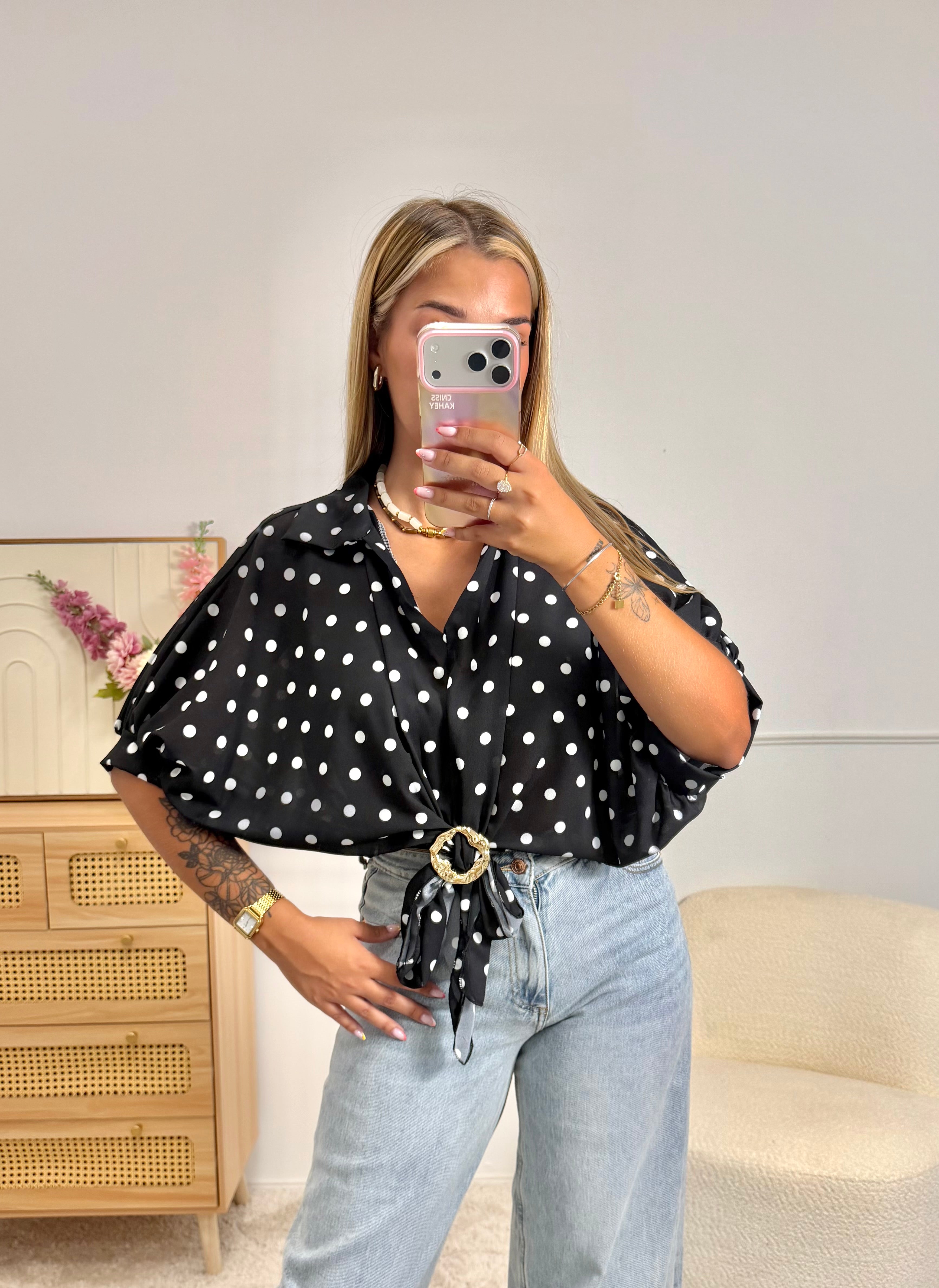 Blouse Pois & Bijoux noir