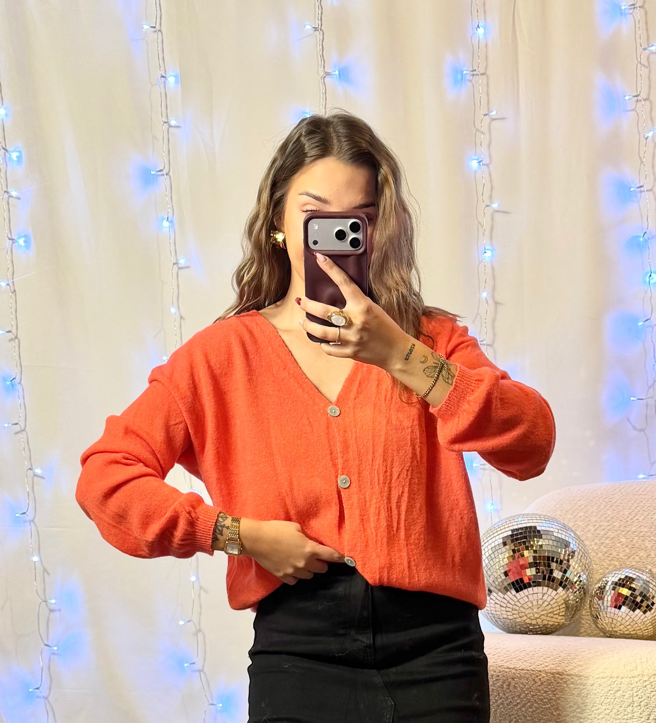 Gilet Maille fine Corail