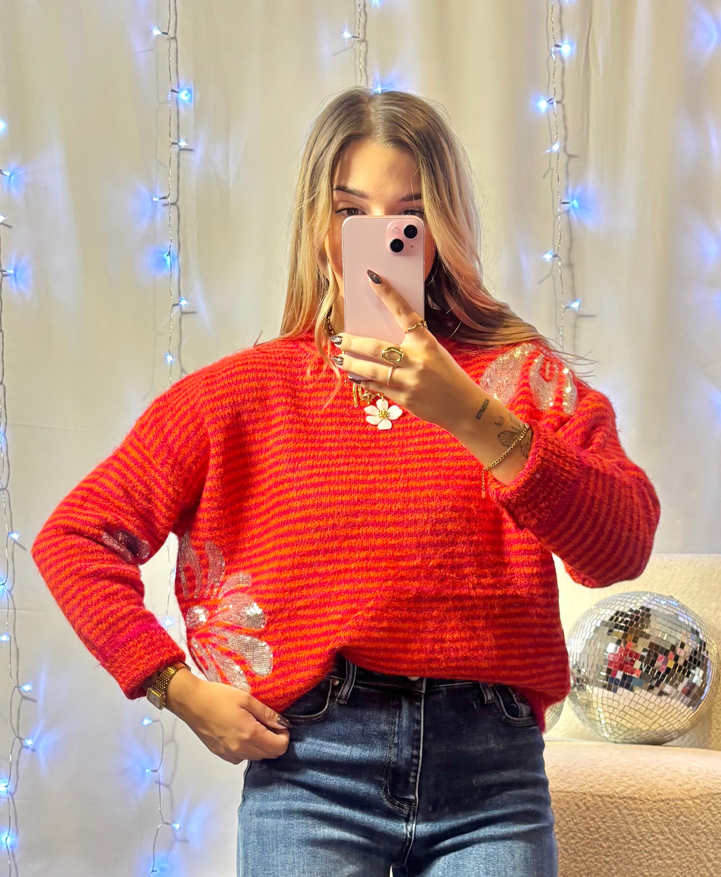 Pull Rayé Sequins Orange