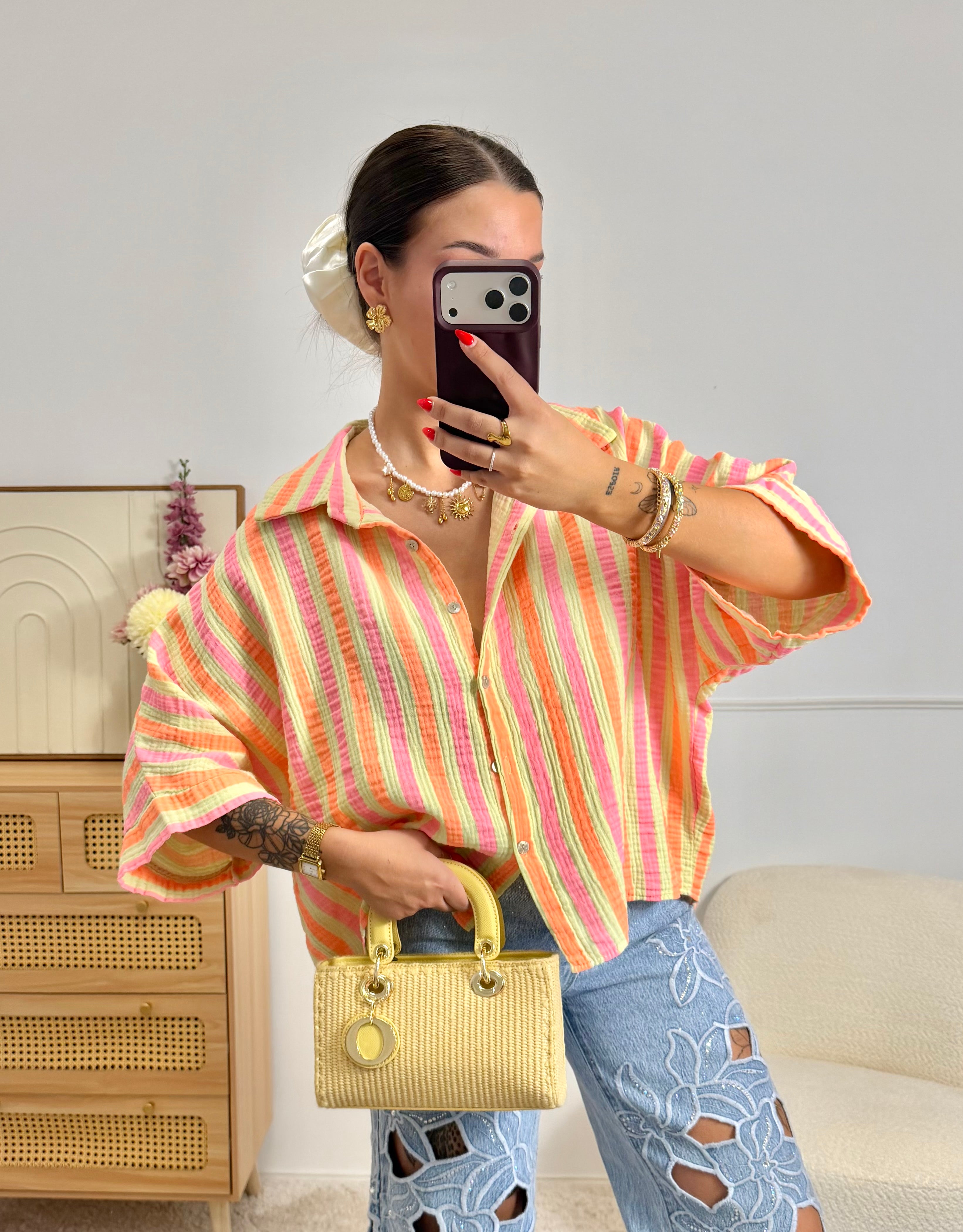 Chemise 100% Coton Rayures Jaune