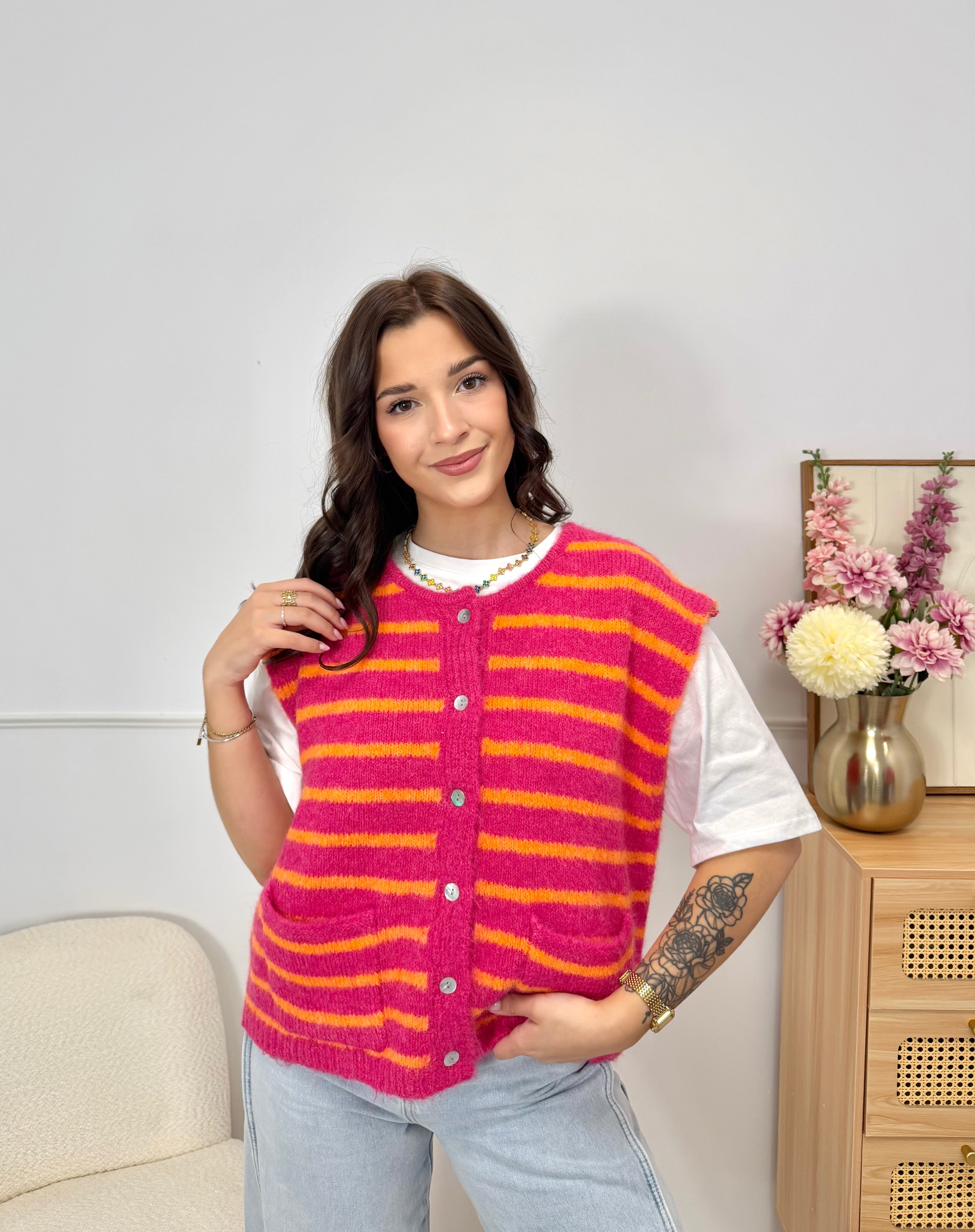 Gilet Rayé Fuschsia & Orange