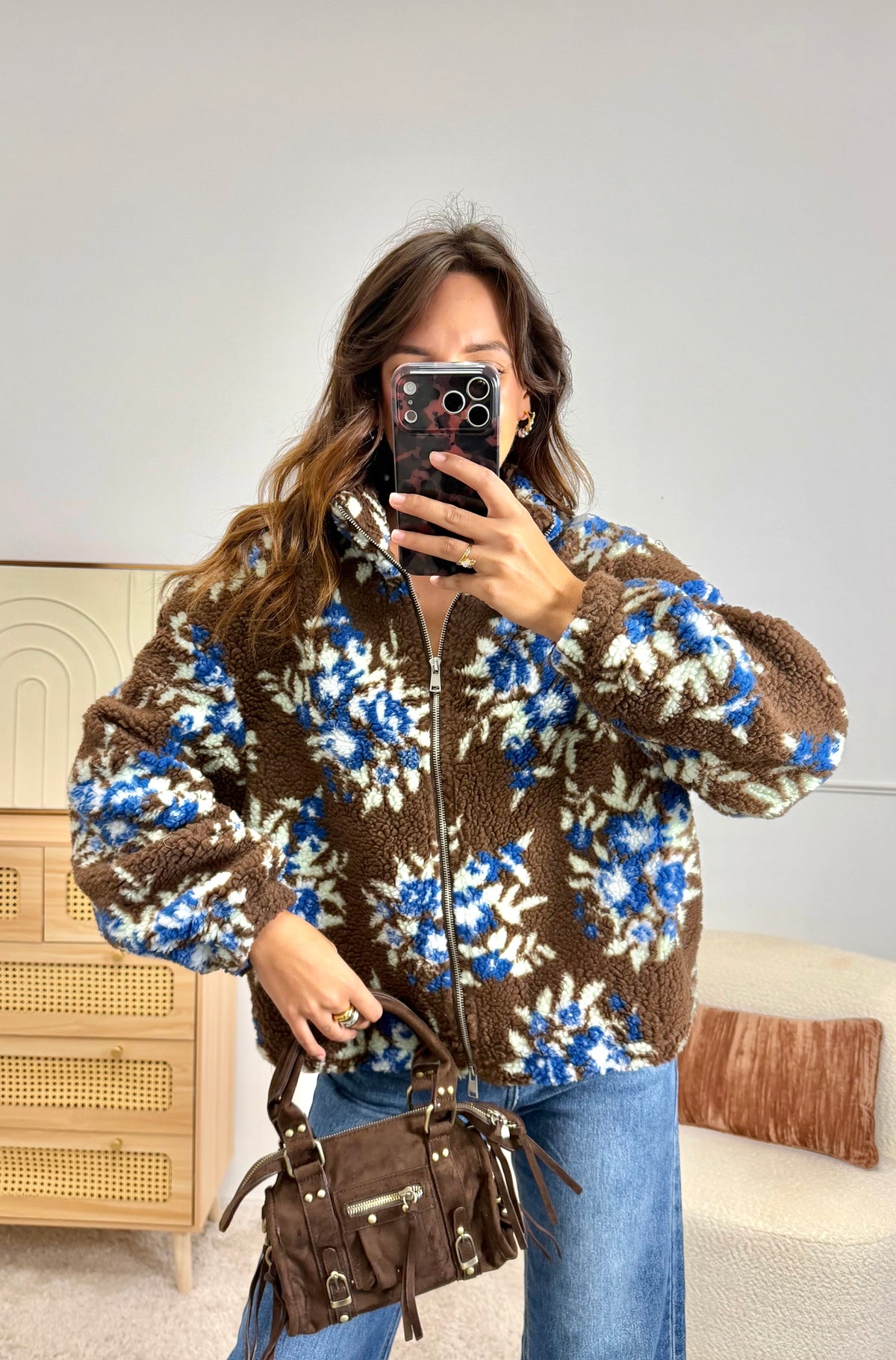 Veste Teddy Choco fleurs bleu
