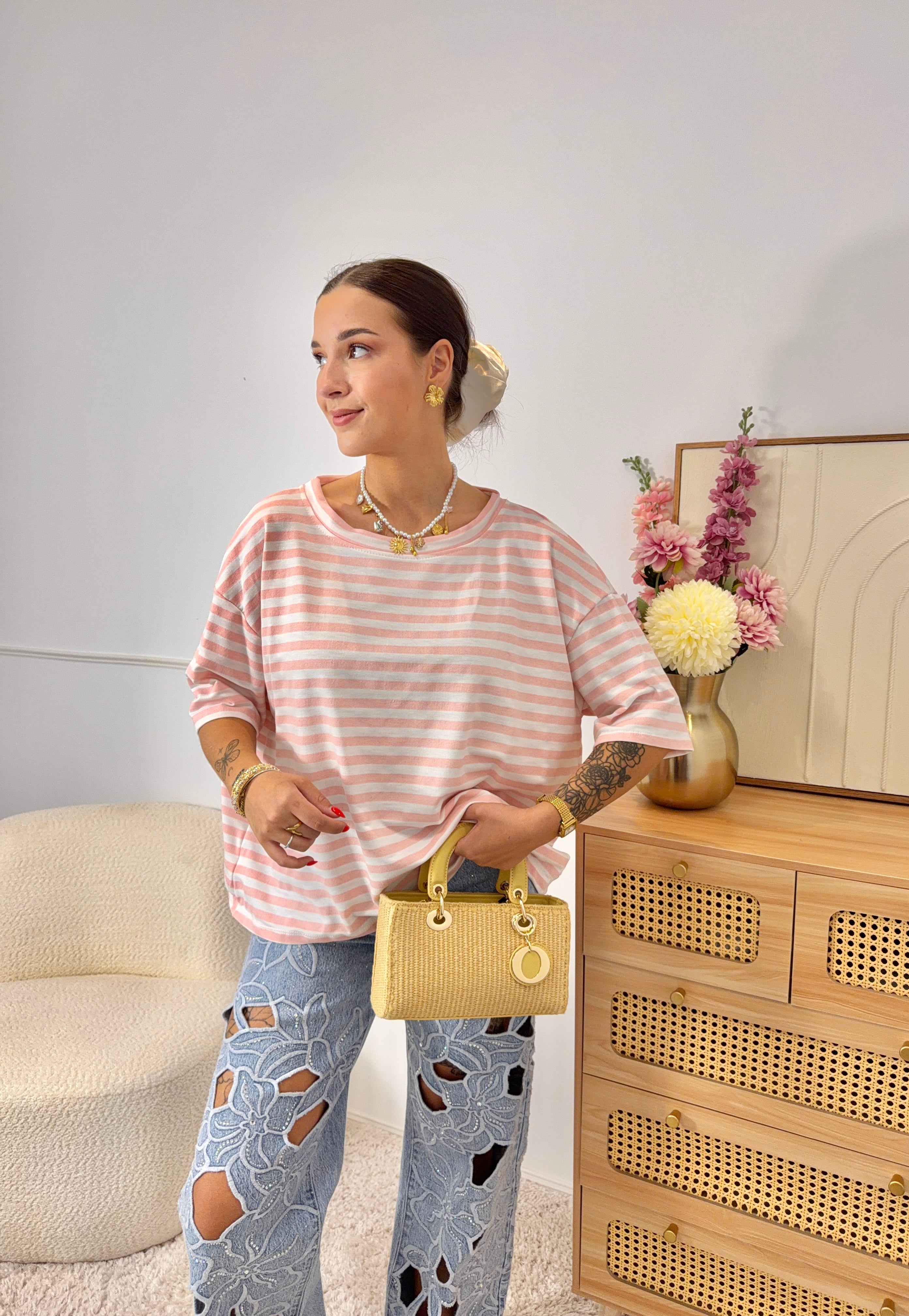 T-Shirt Dos Ouvert Rose