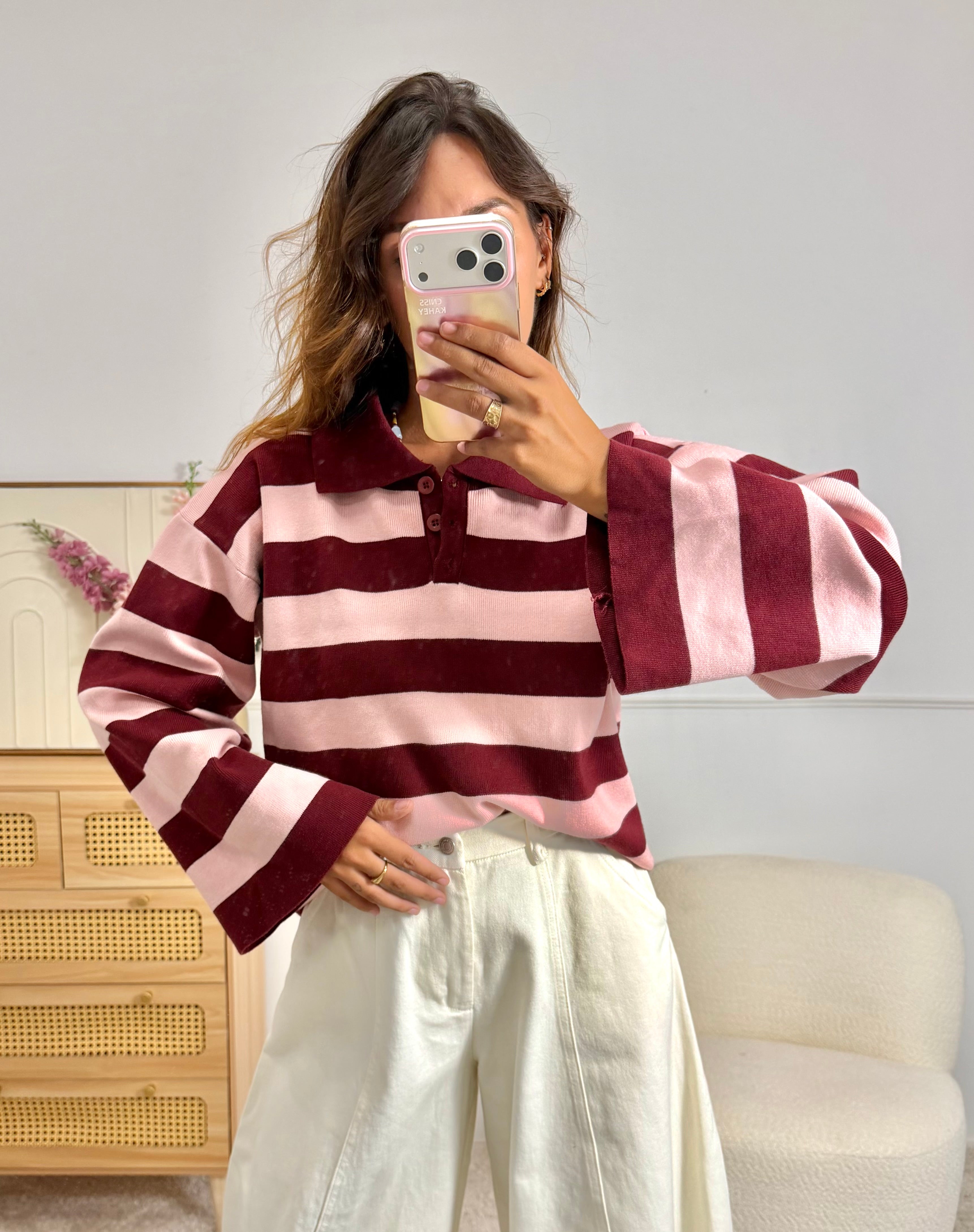 Polo rayé rose