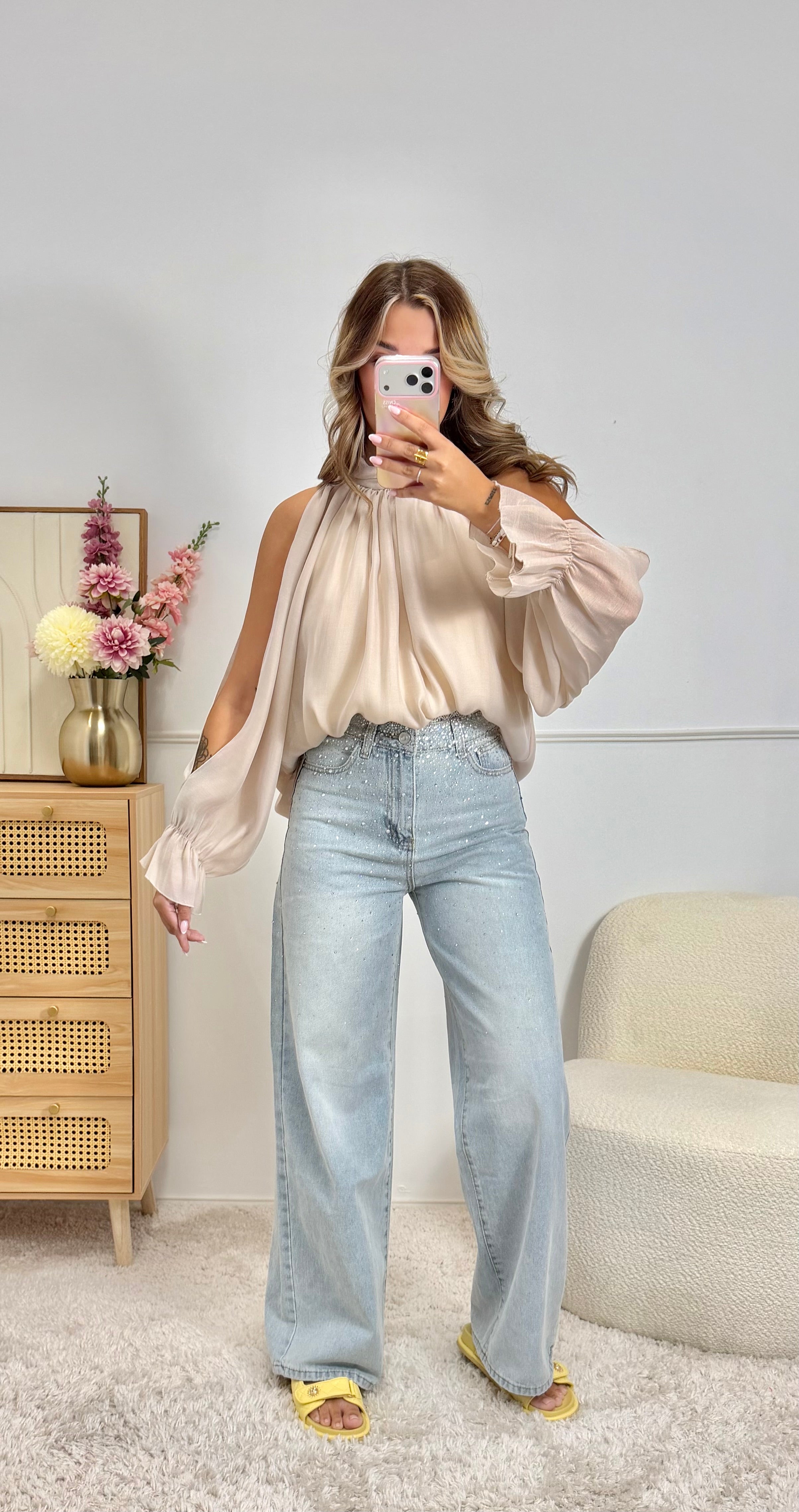 Blouse Manches Fendues Beige
