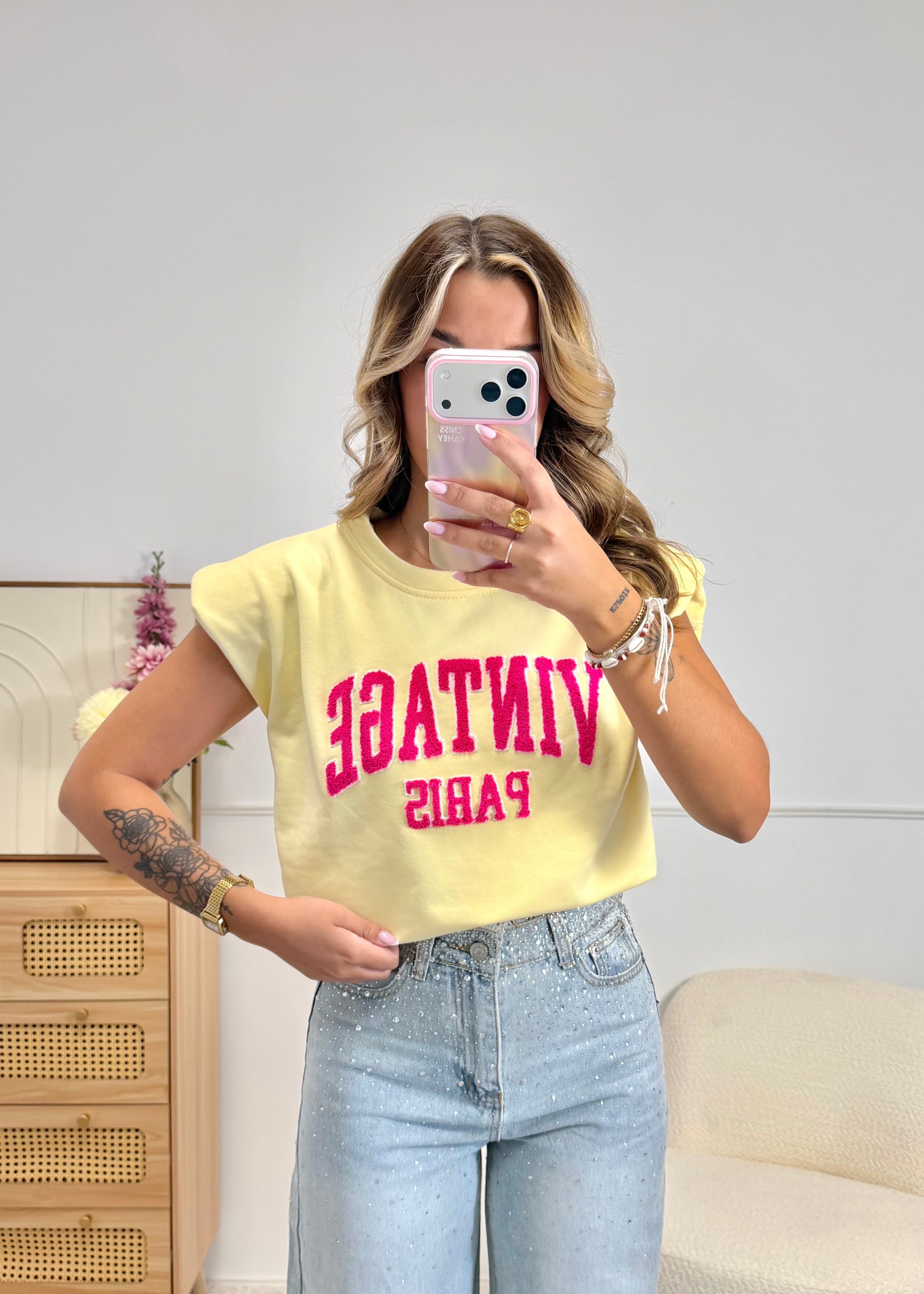 T-Shirt VINTAGE épaulettes jaune