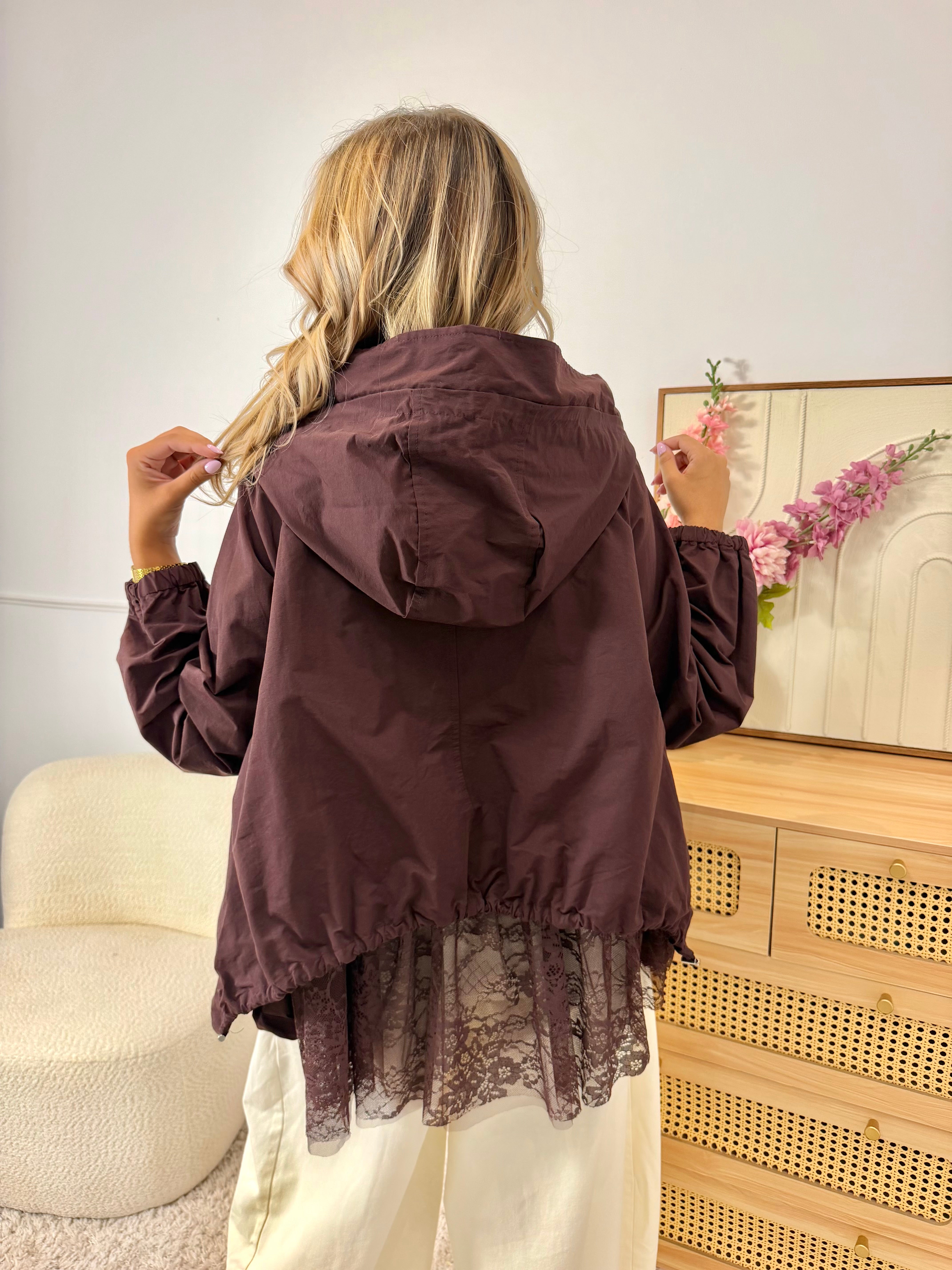 Veste Capuche & Dentelle Prune