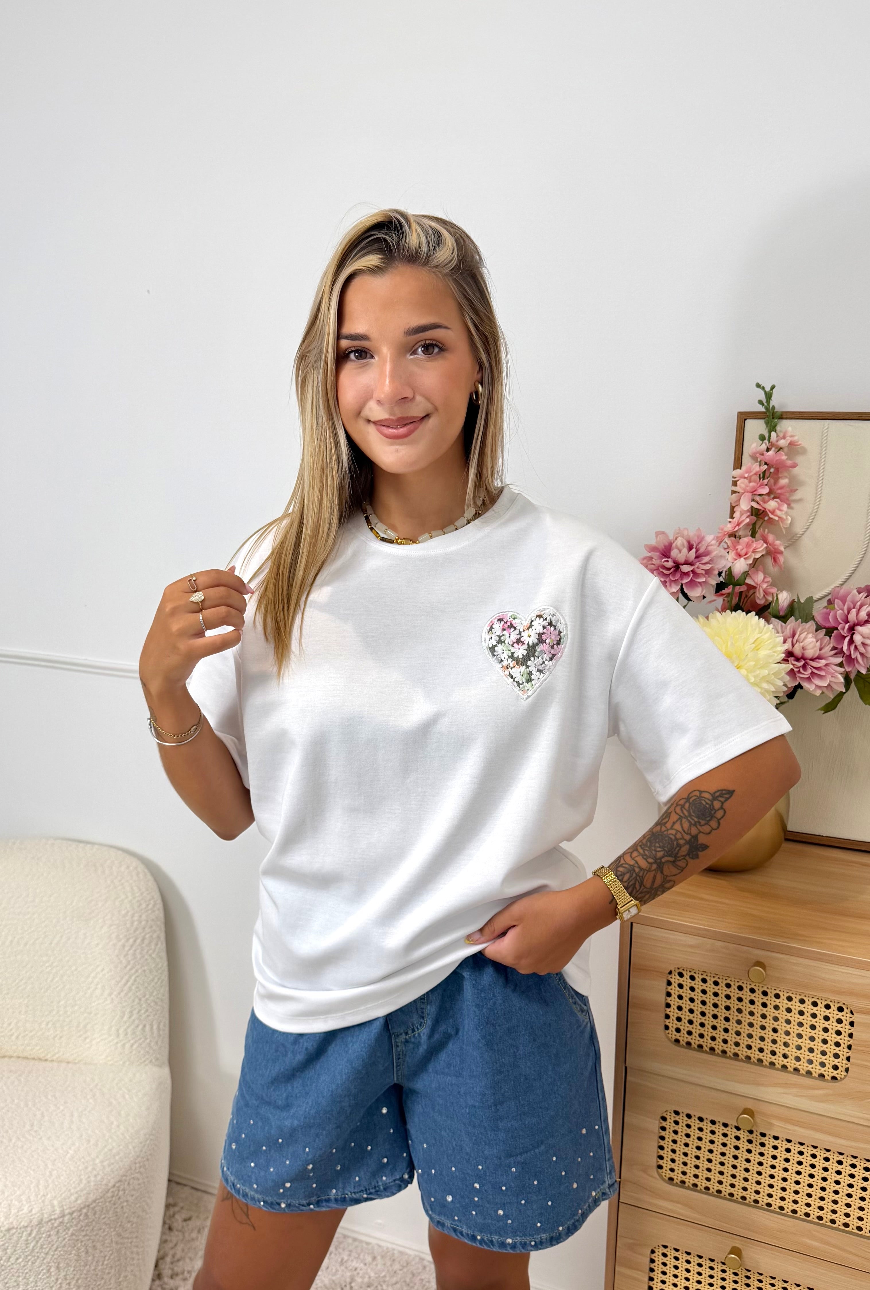 T-Shirt Cœur Fleuri