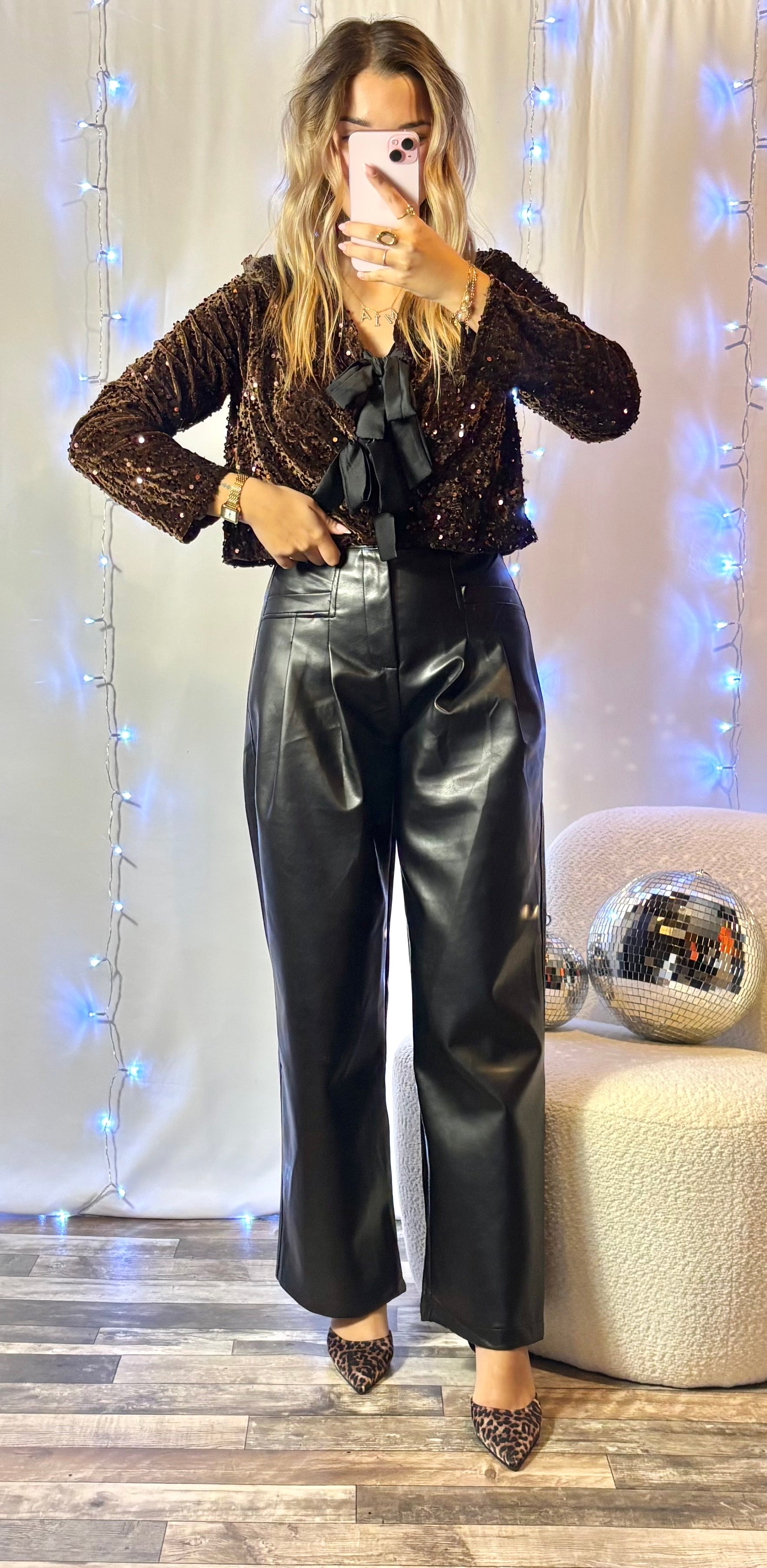 Pantalon Similicuir Noir