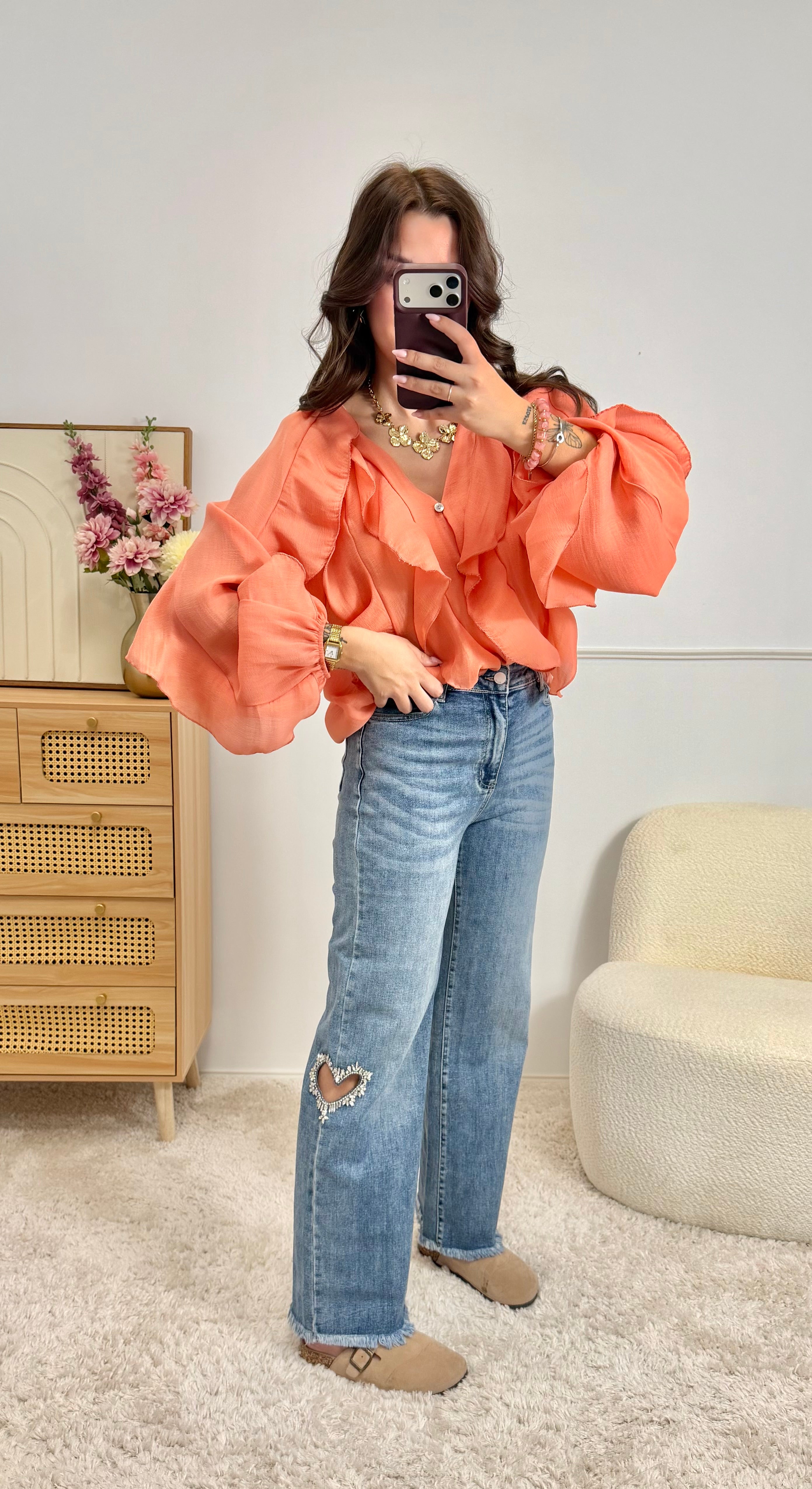 Blouse à Volants Orange