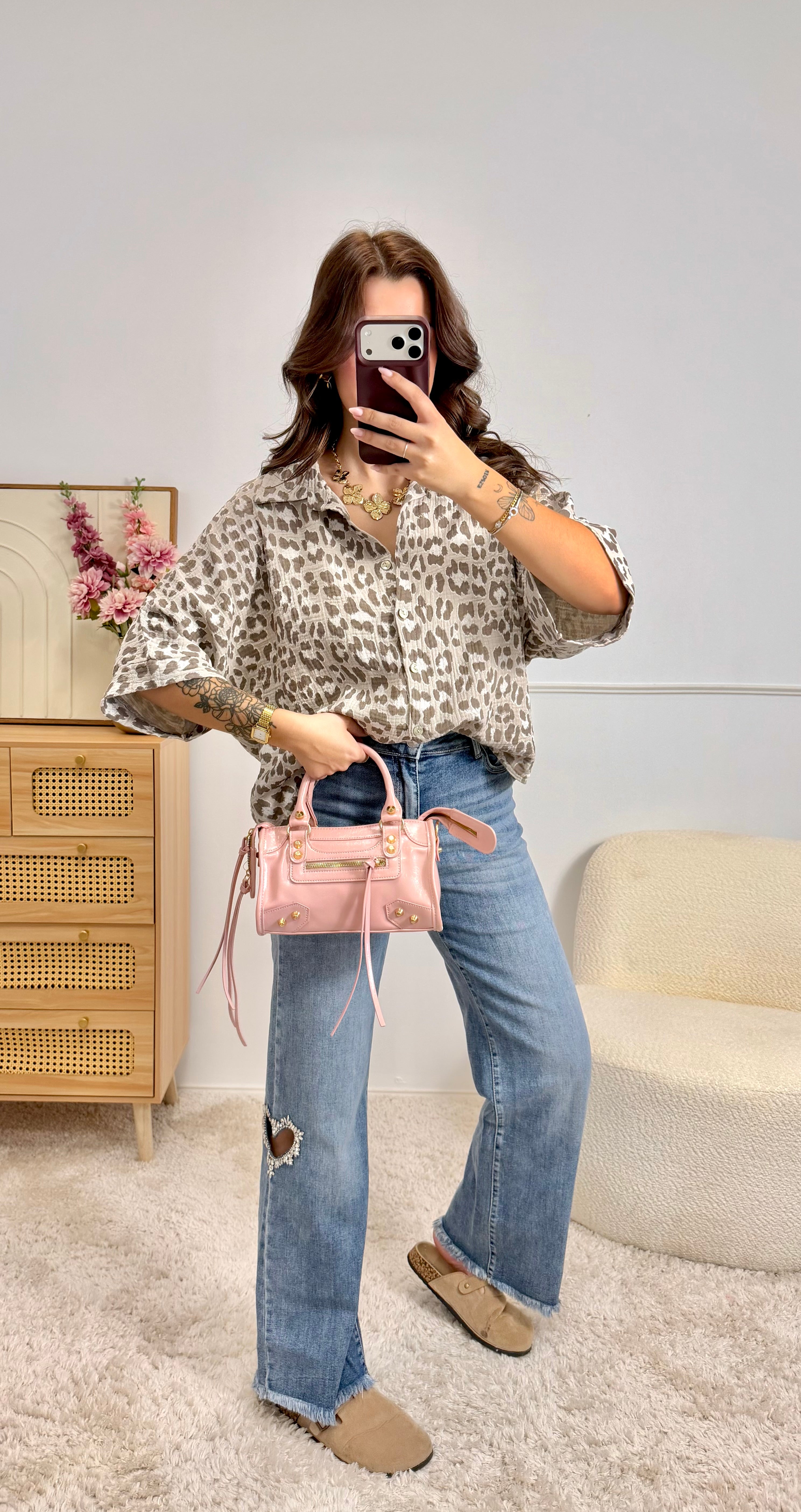 Chemise 100% Coton Léopard Beige