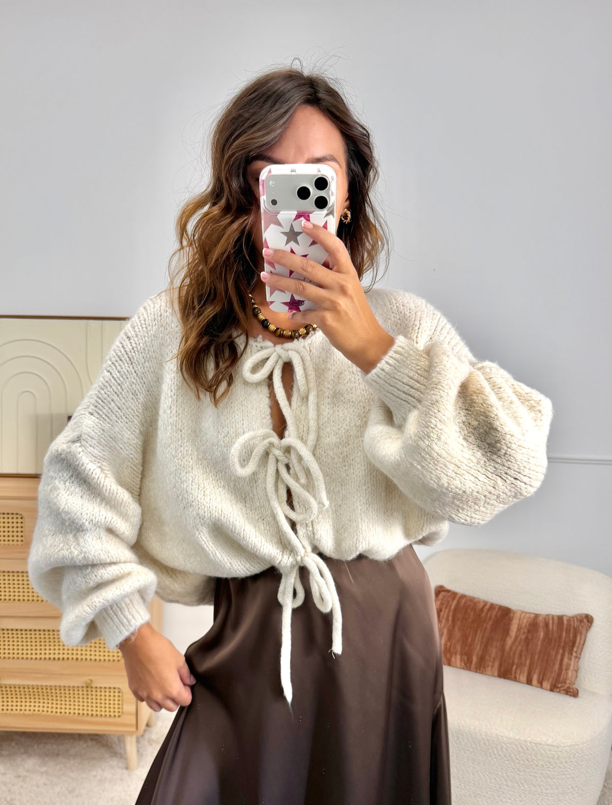 Gilet Noeud Doux Crème