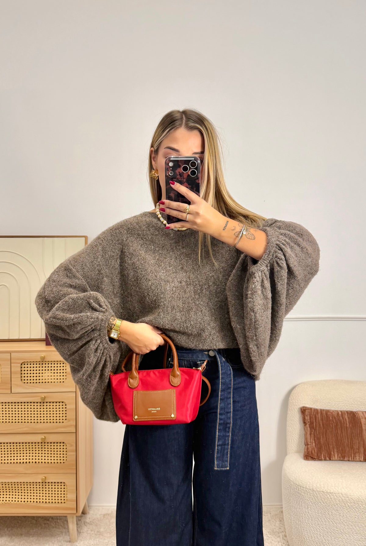 Pull manches ballon Marron clair