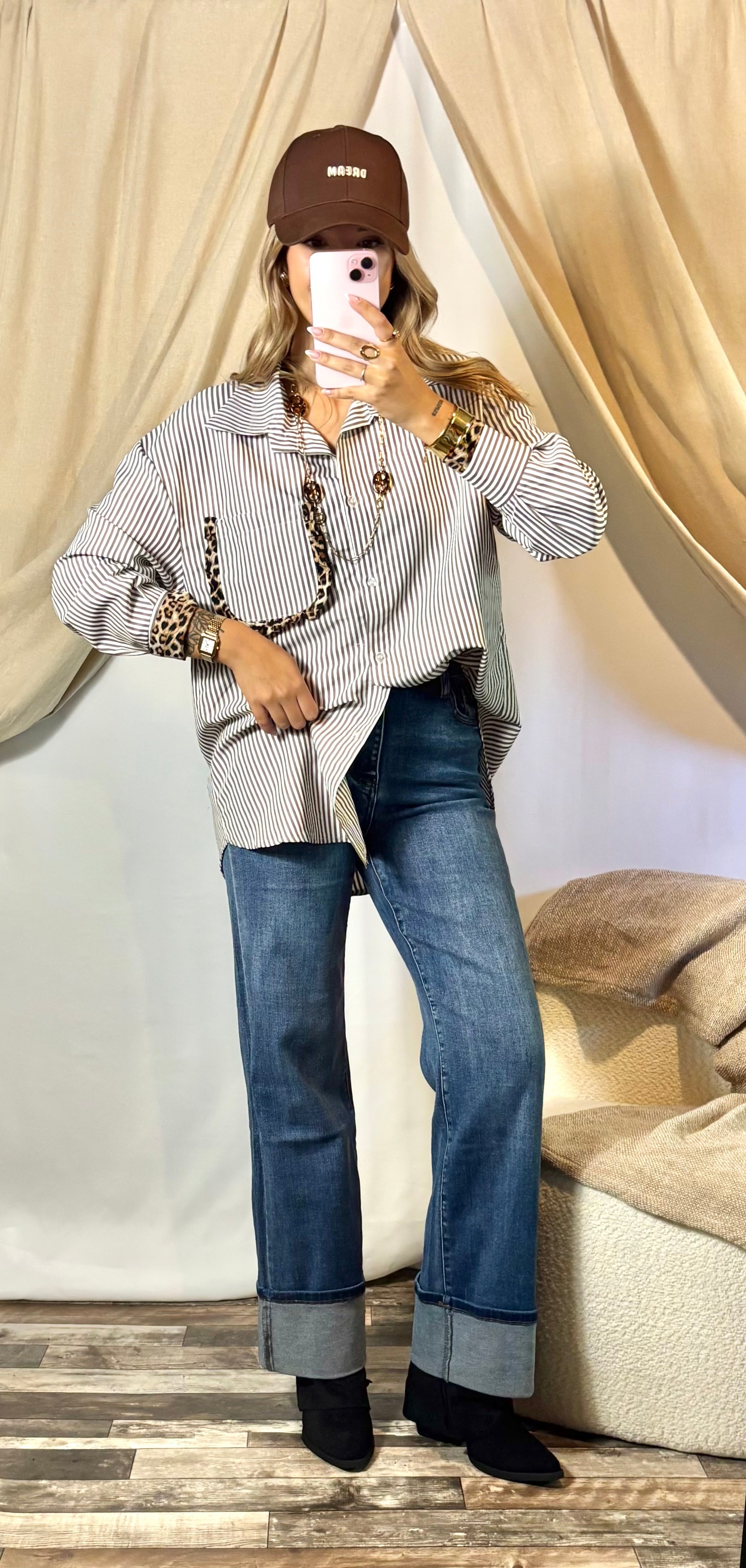 Chemise Rayures&Leopard Marron