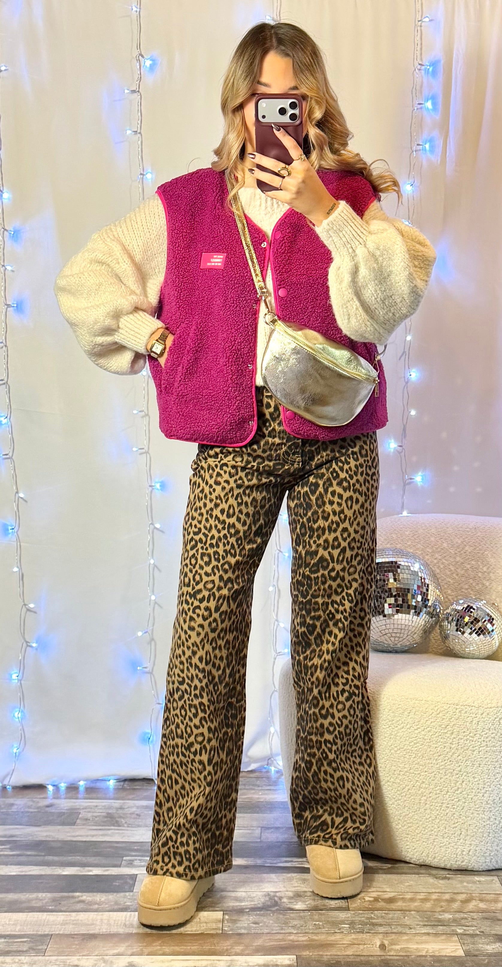 Gilet Teddy Framboise