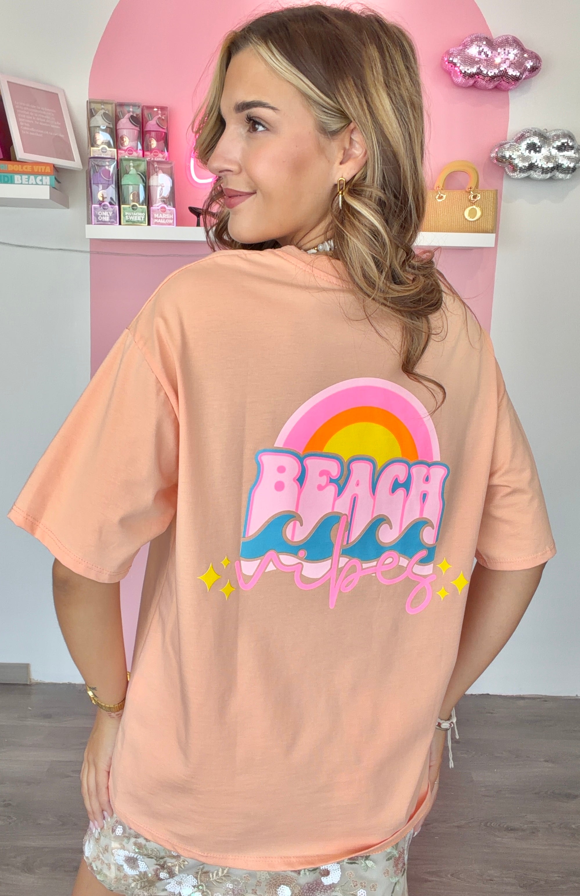 T-Shirt BEACH VIBES pêche