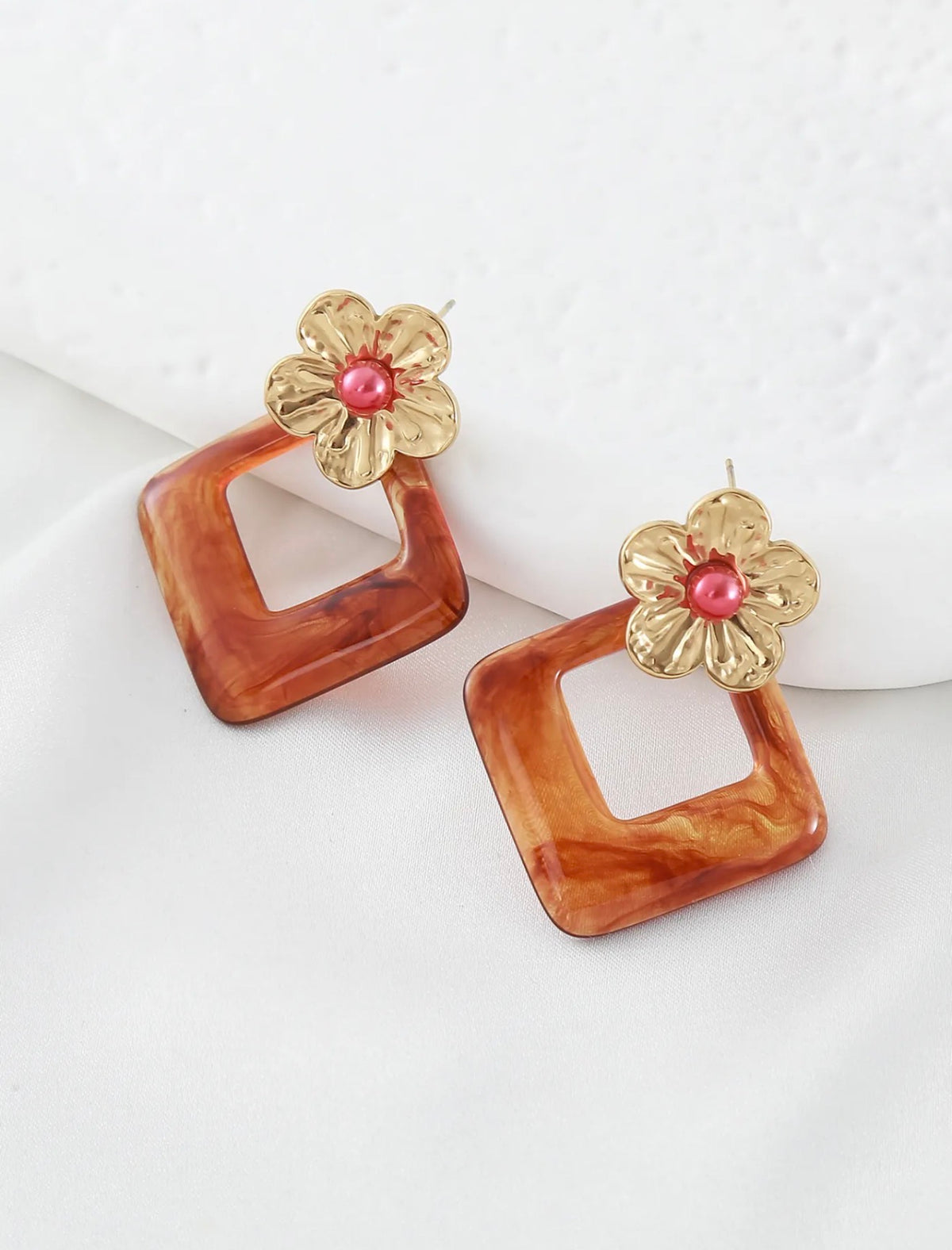 Boucles d’oreilles Fleur & Losange