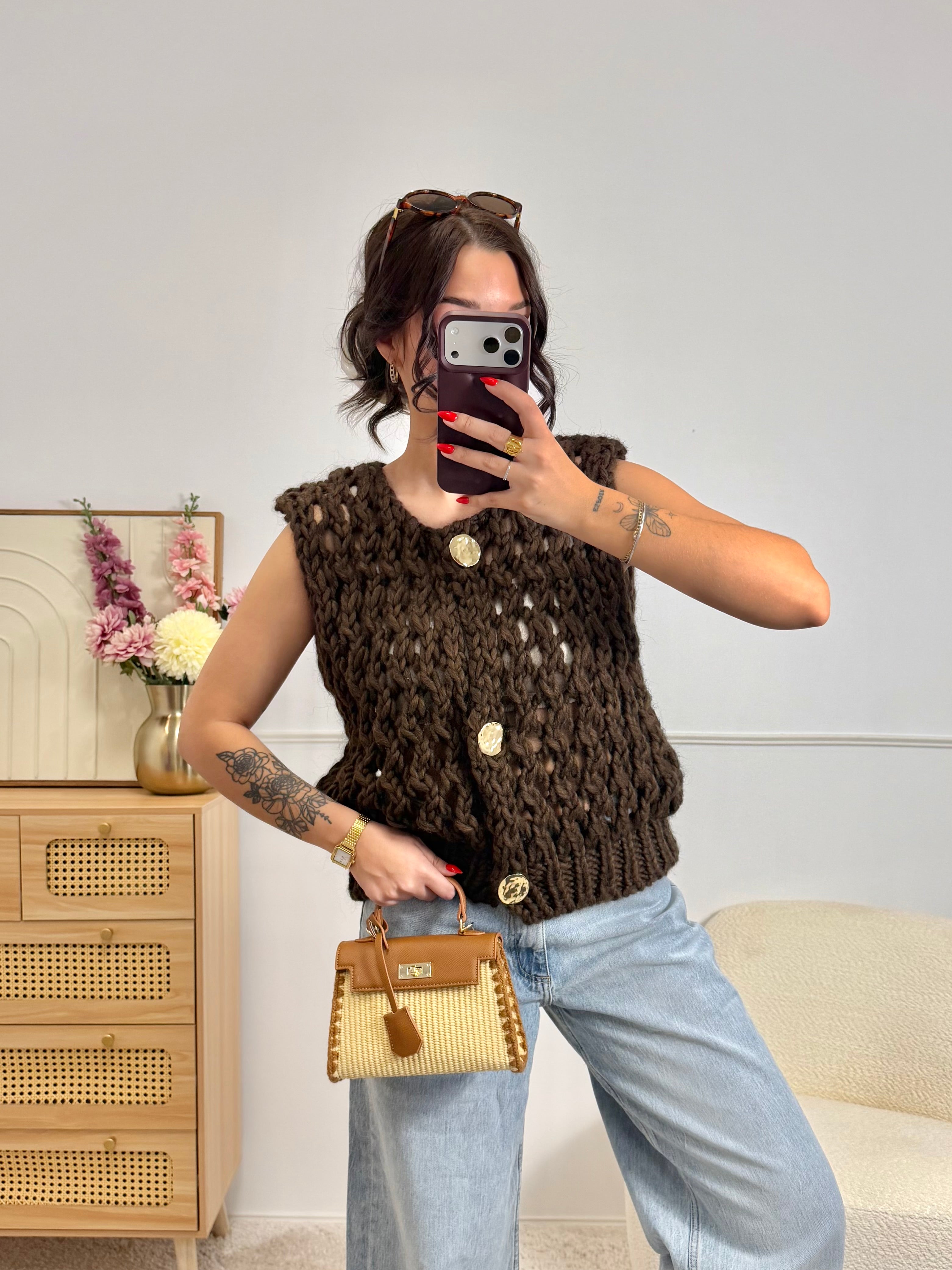 Gilet Bouton Chocolat