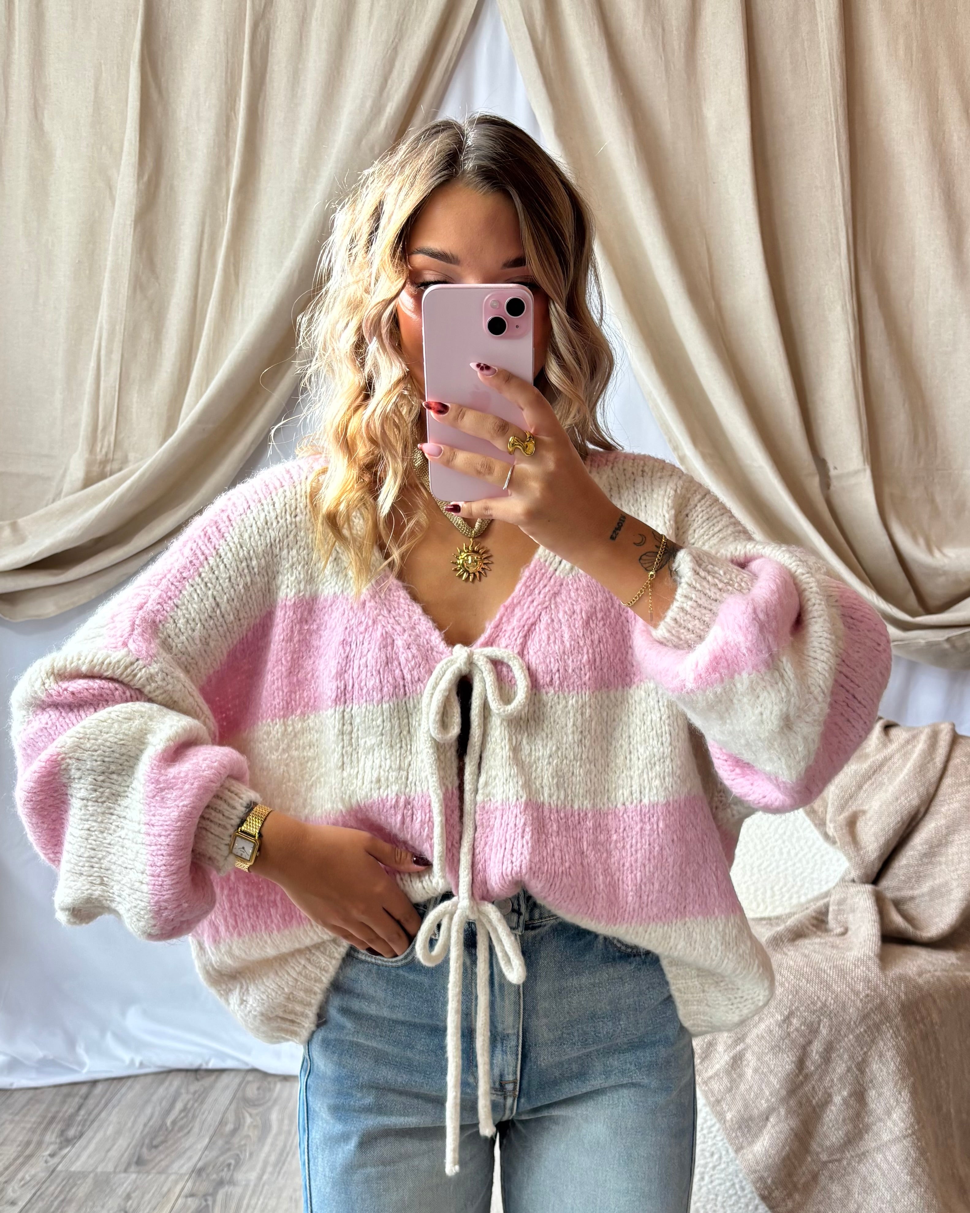 Gilet Noeud Rose&Creme