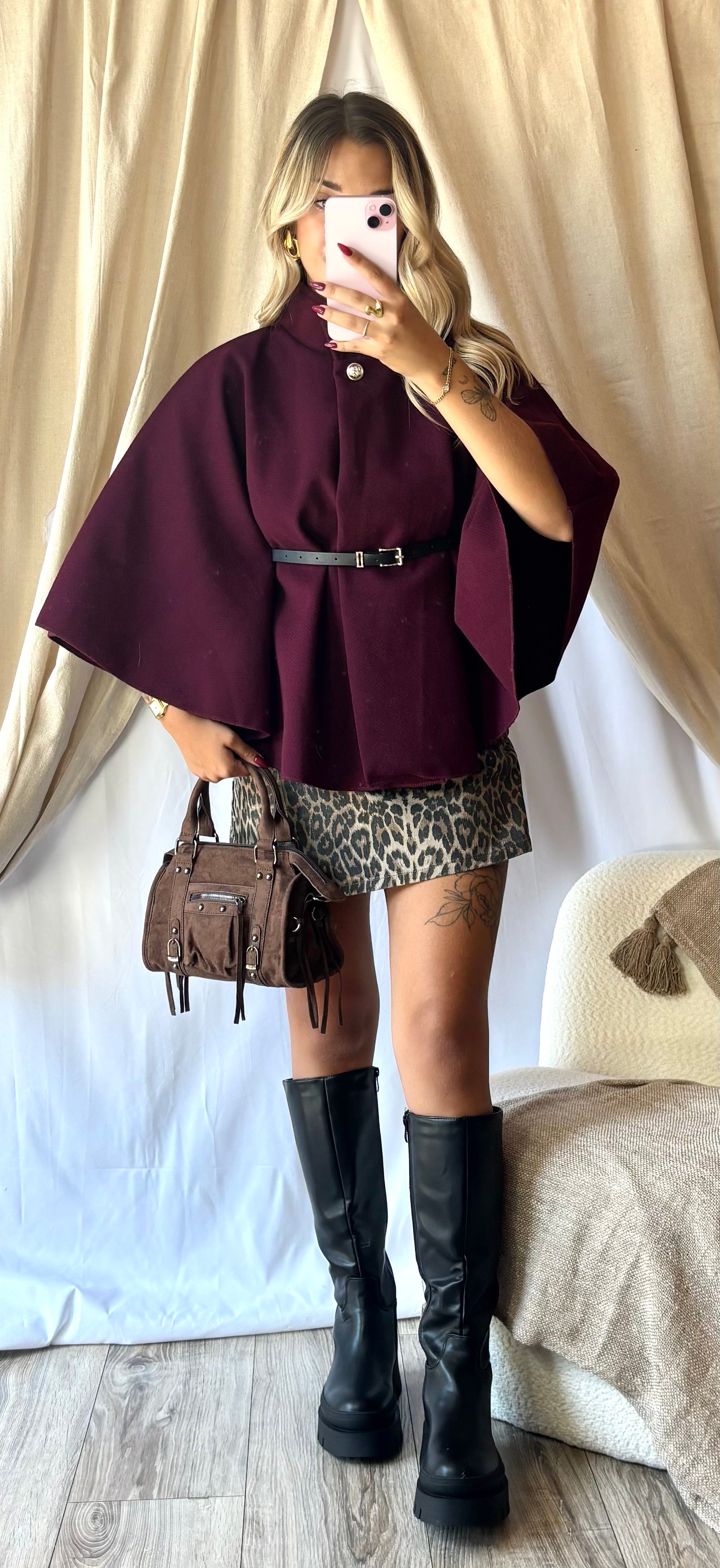 Veste Cape Bordeaux (avec ceinture)
