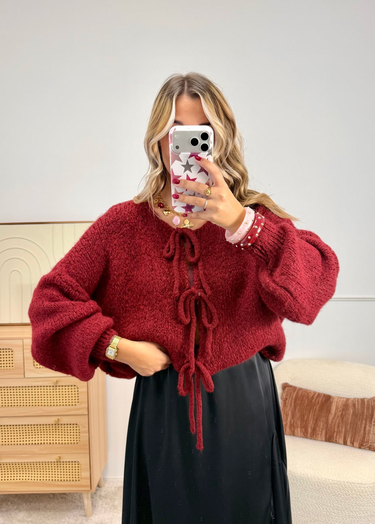 Gilet Noeud Doux Bordeaux