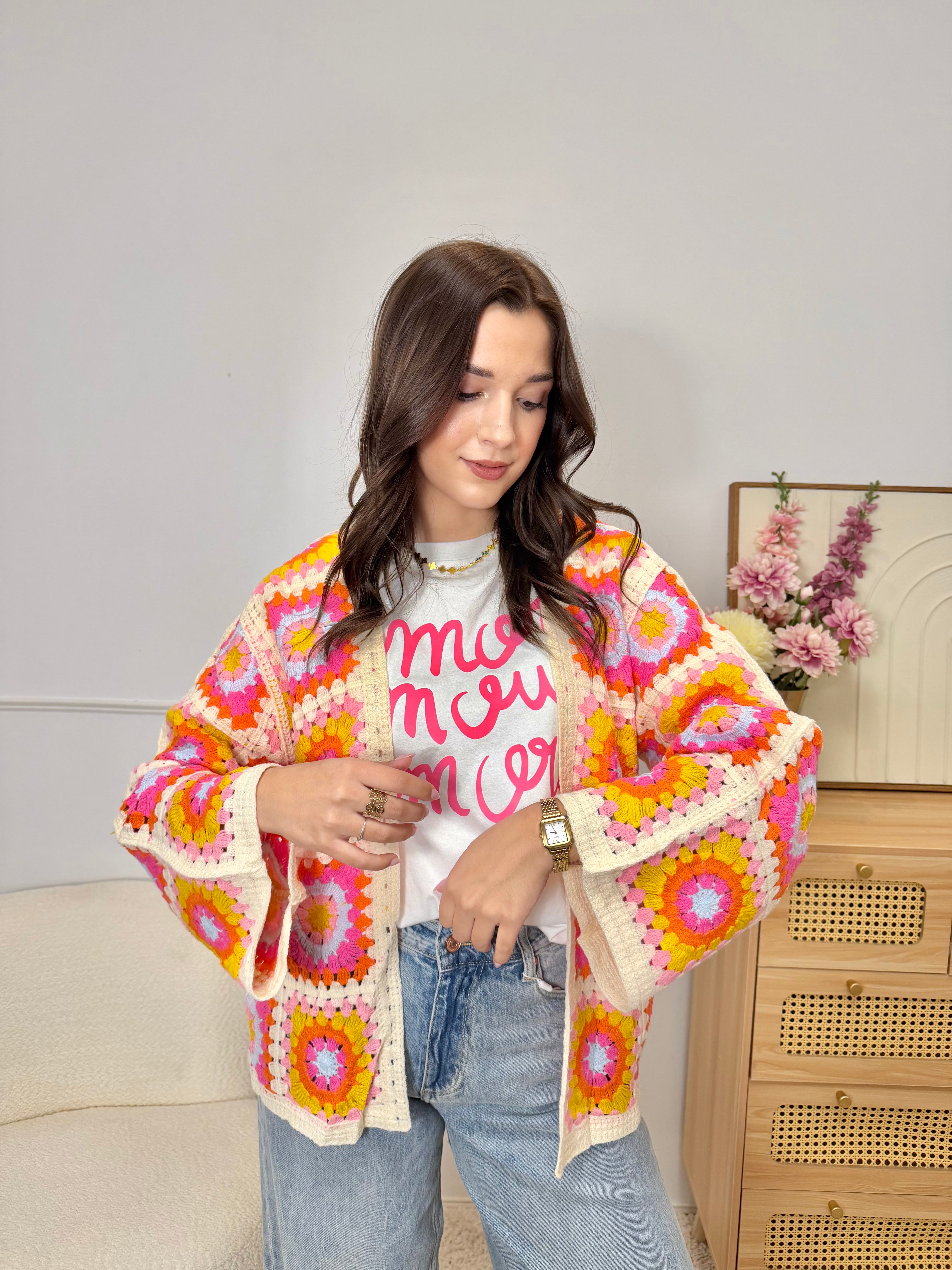 Gilet Crochet Orange&Rose