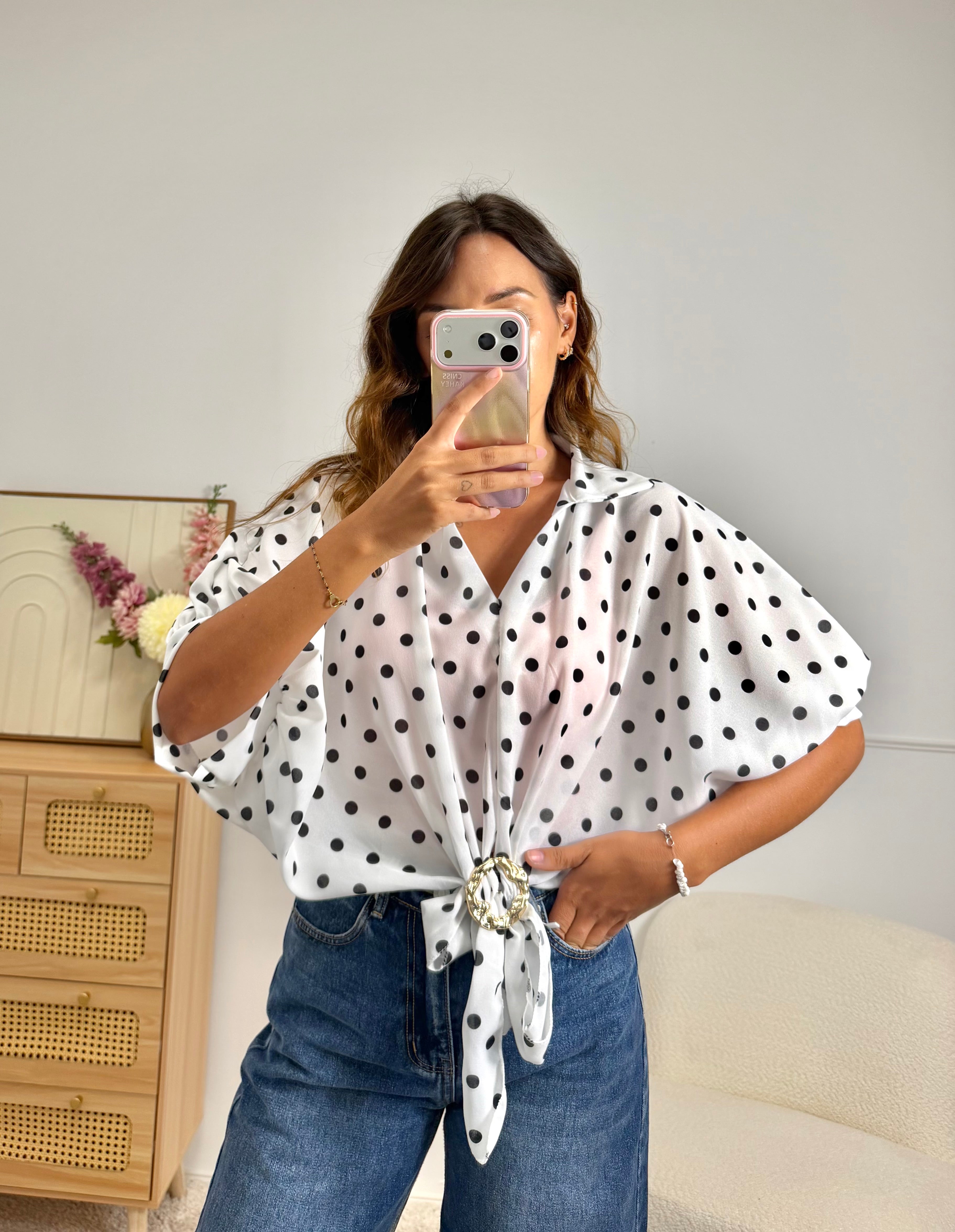 Blouse Pois & Bijoux blanc