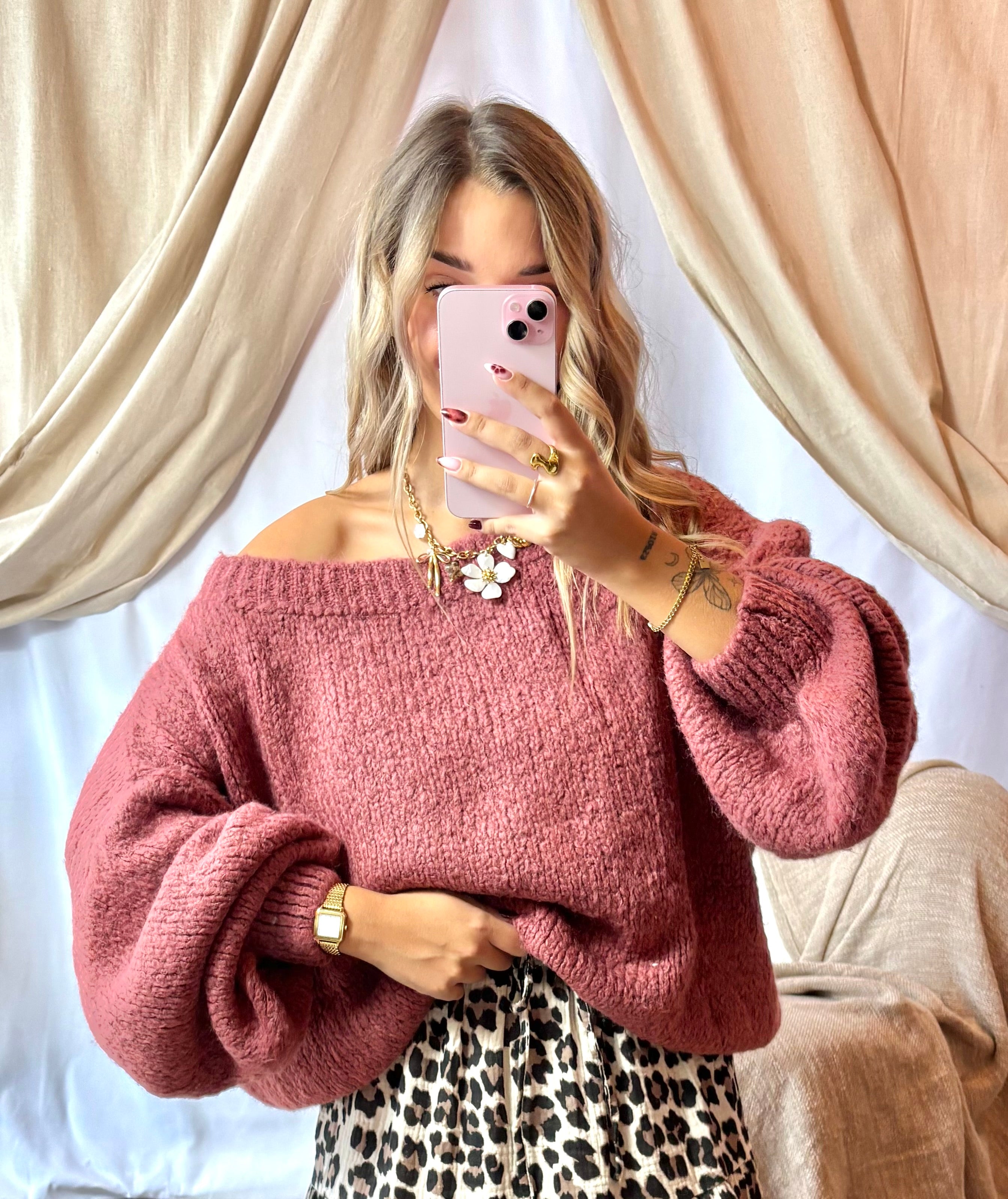 Pull épaule dénudée Rouille