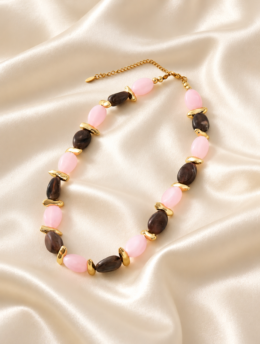 Collier perle rose/choco
