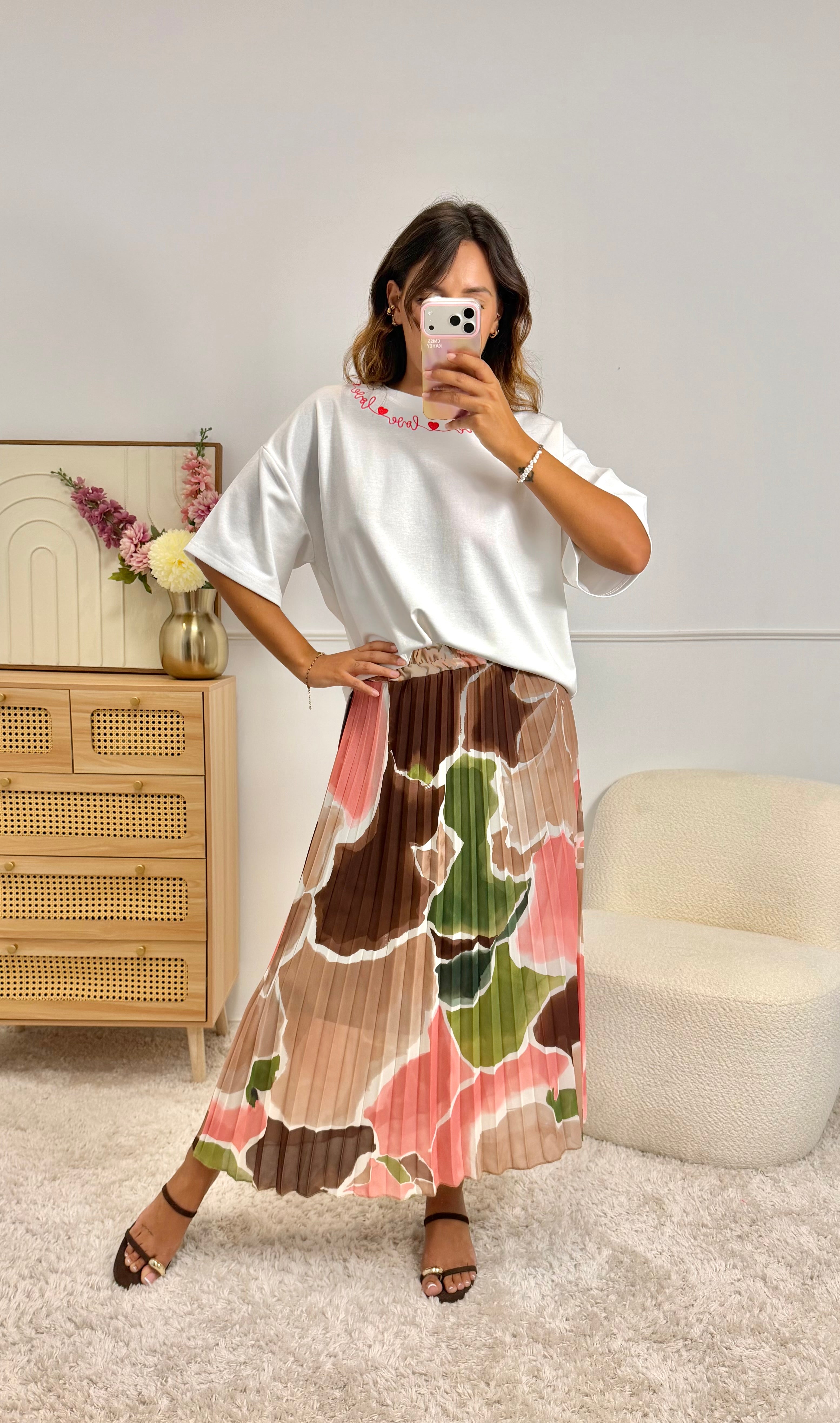 Jupe Plissée Fleurs Choco
