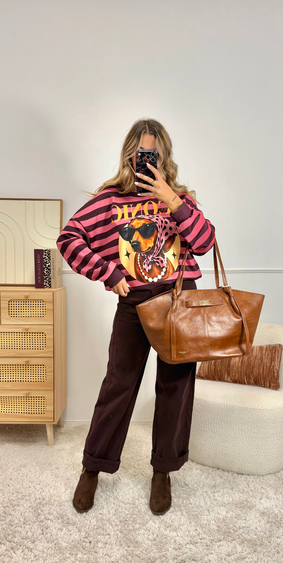 Sweat marinière teckel prune