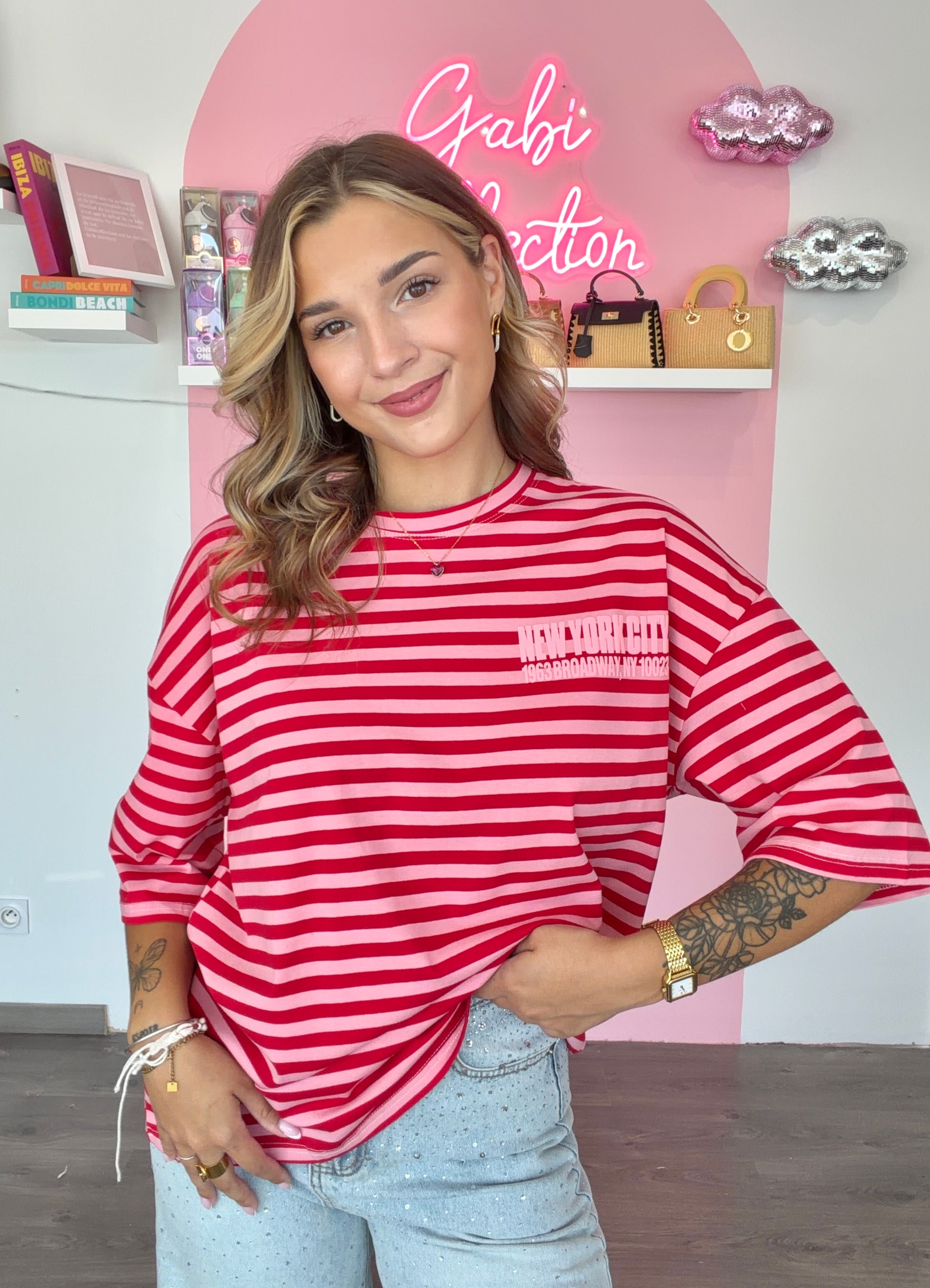 T-Shirt Rayé Rouge