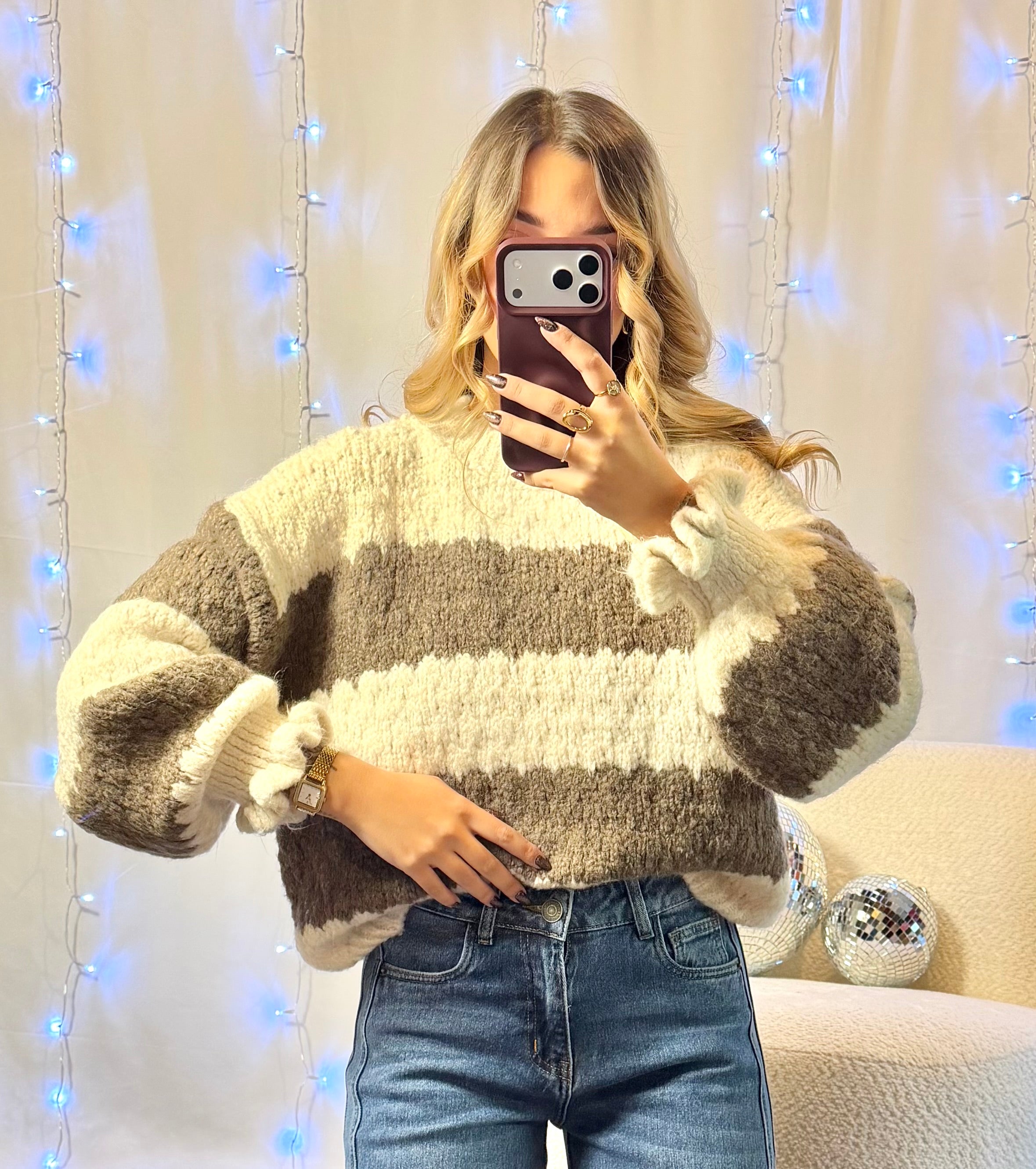 Pull Rayé Crème & Chocolat