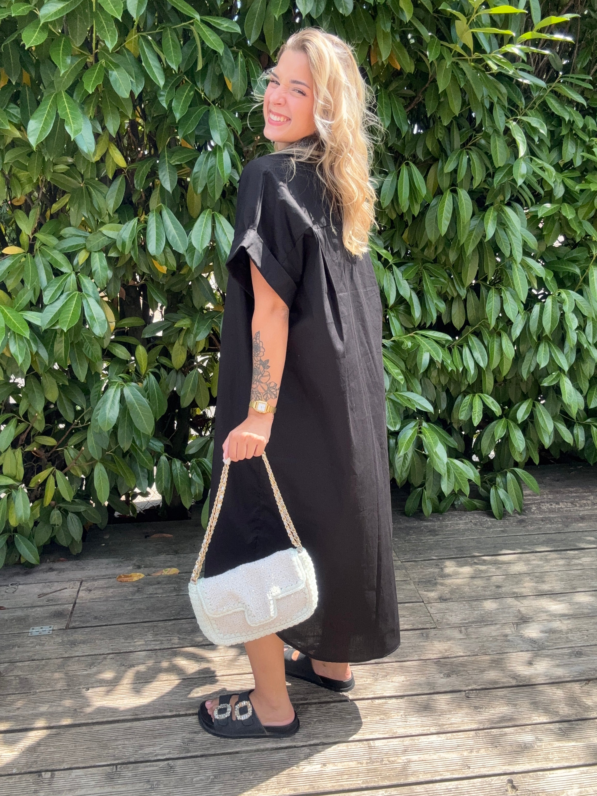 Robe Chemise avec Broches Noir