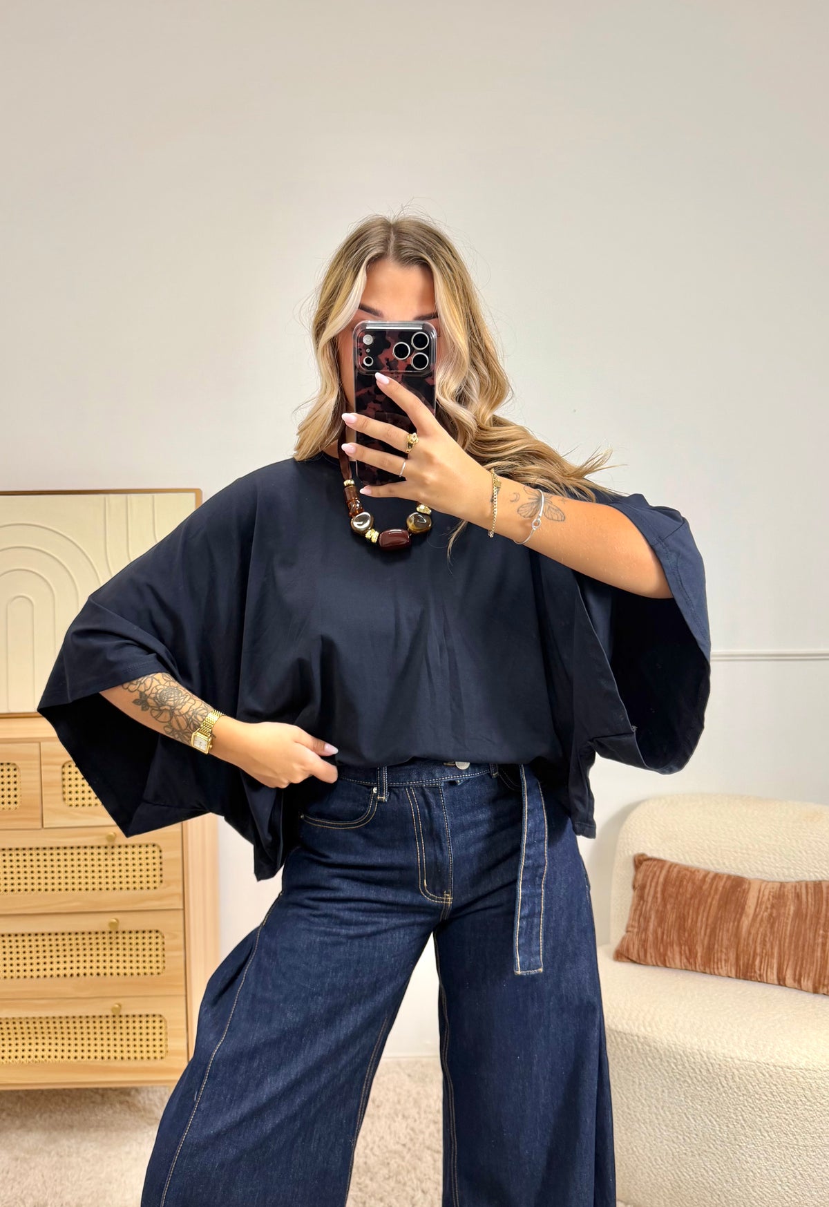 T-shirt manches chauve souris Bleu marine