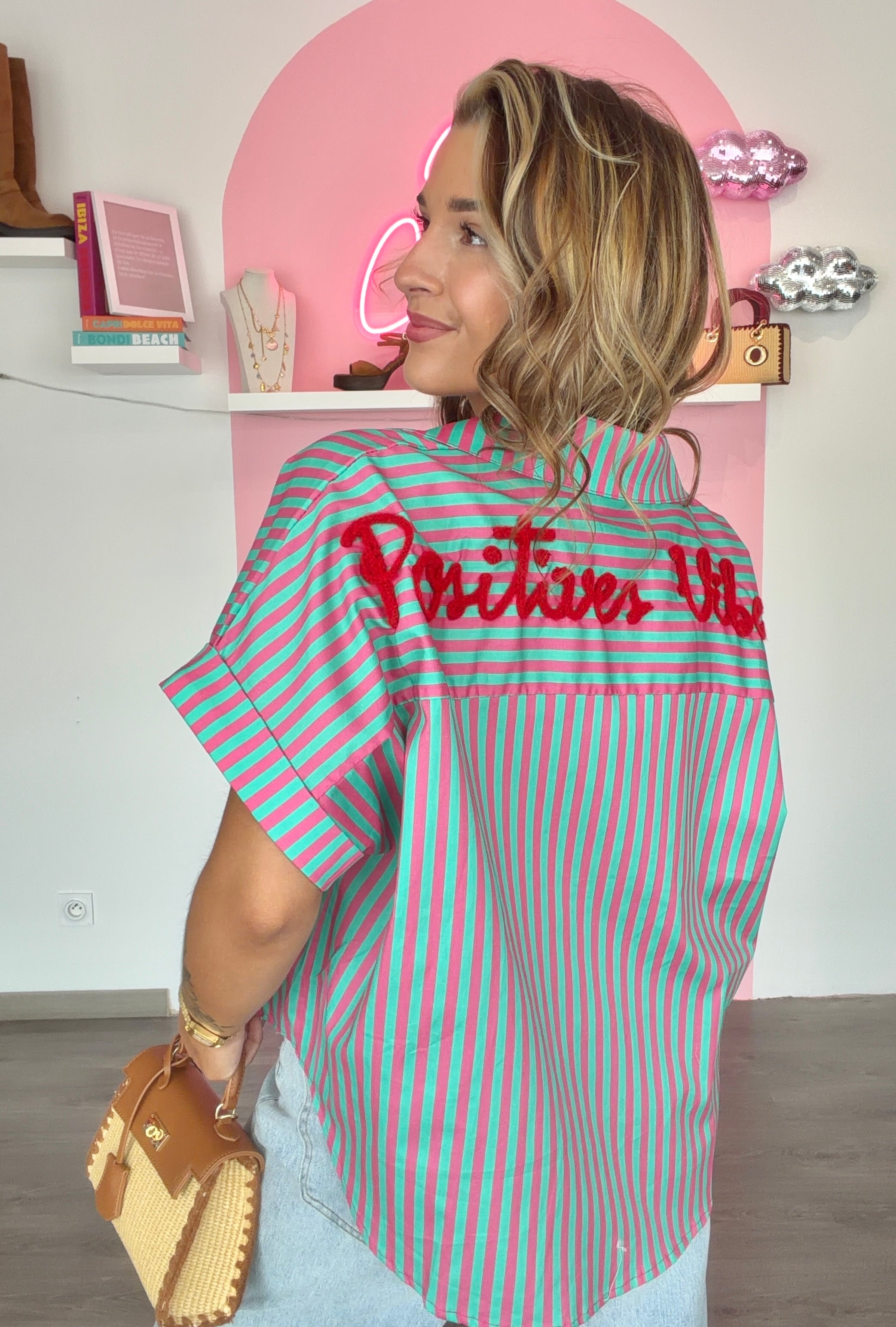 Chemise POSITIVES VIBES turquoise