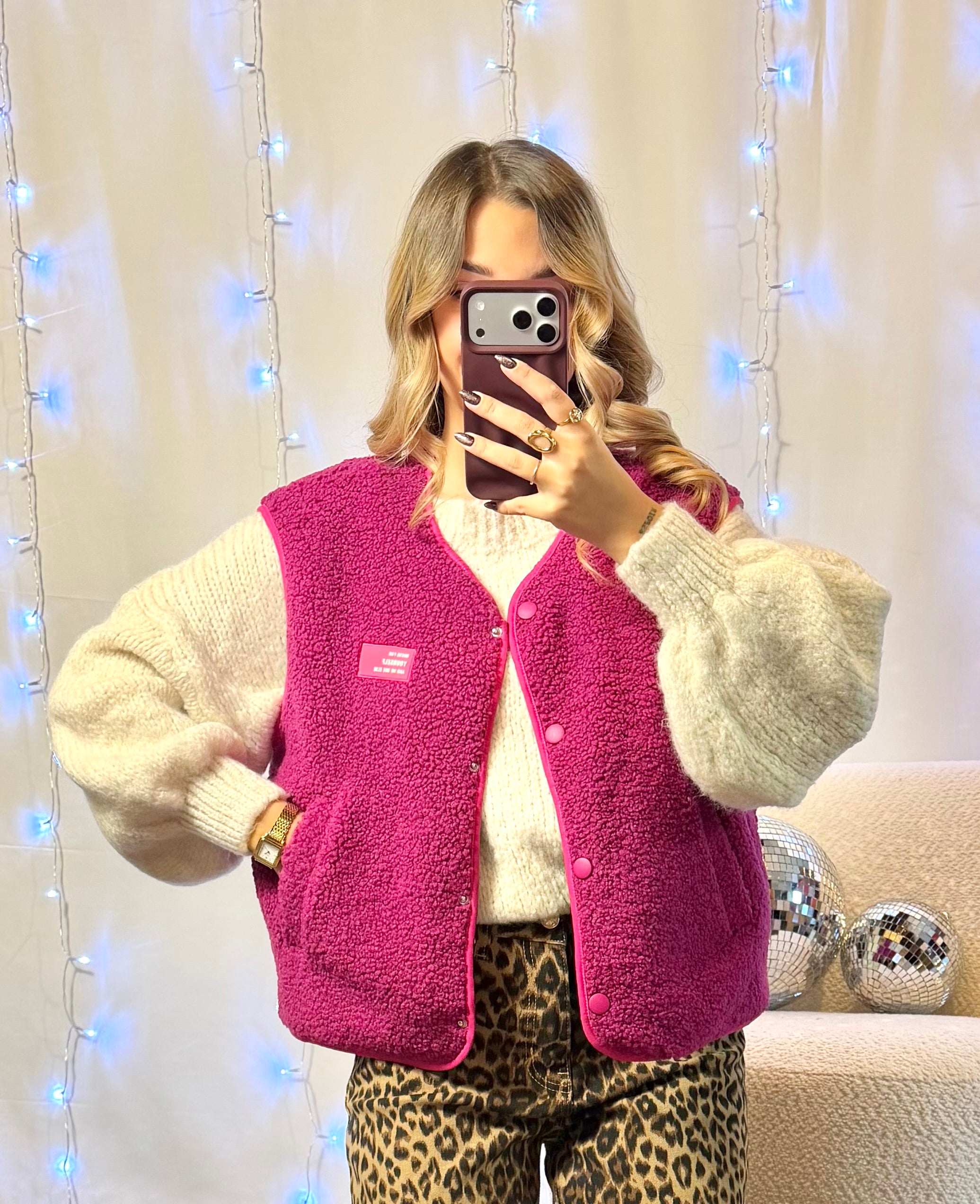Gilet Teddy Framboise