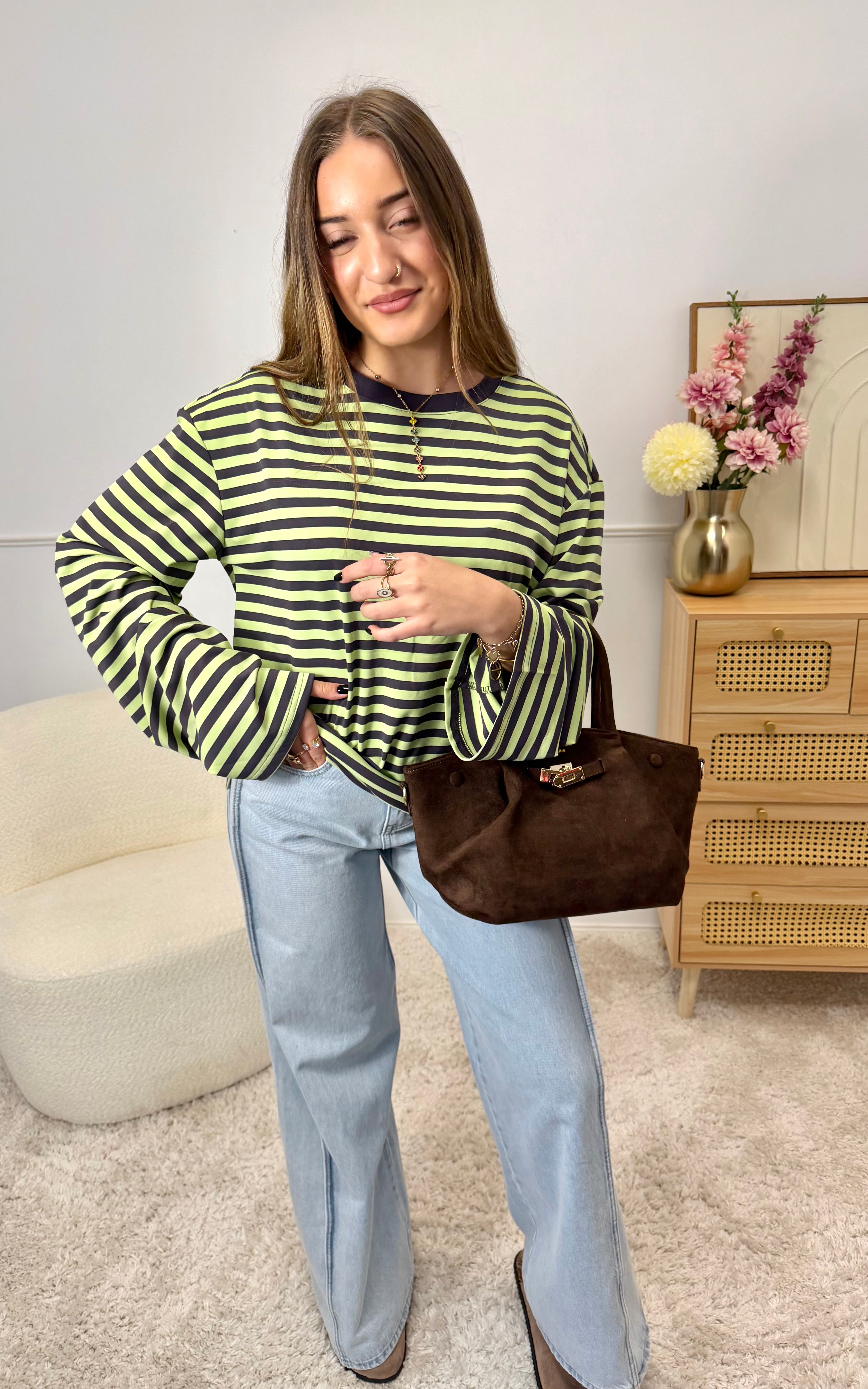 Top Rayures Vert & Marron