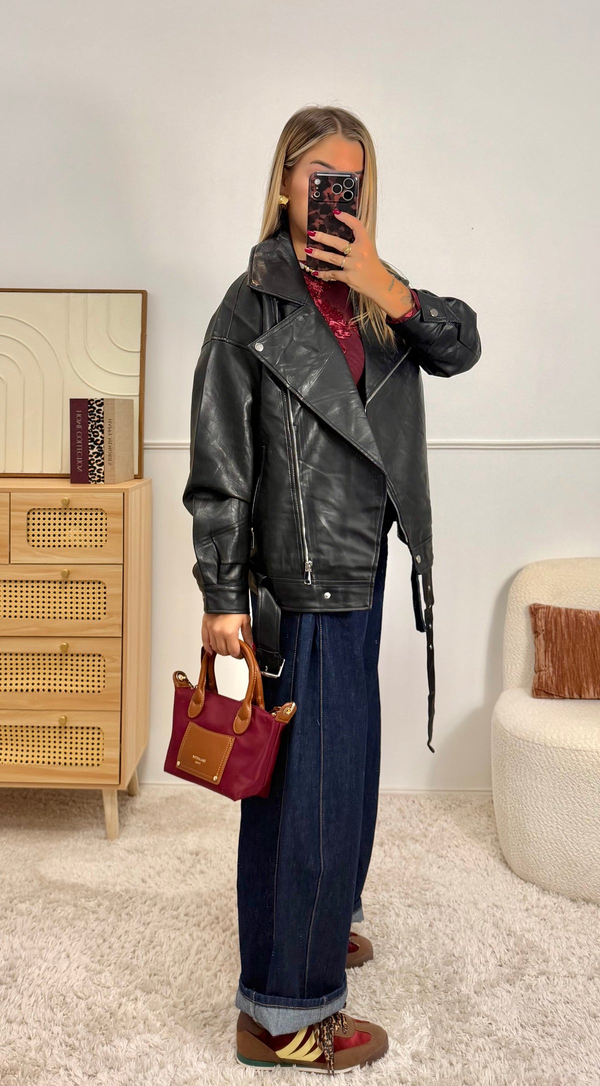 Veste Perfecto similicuir noir & ceinture