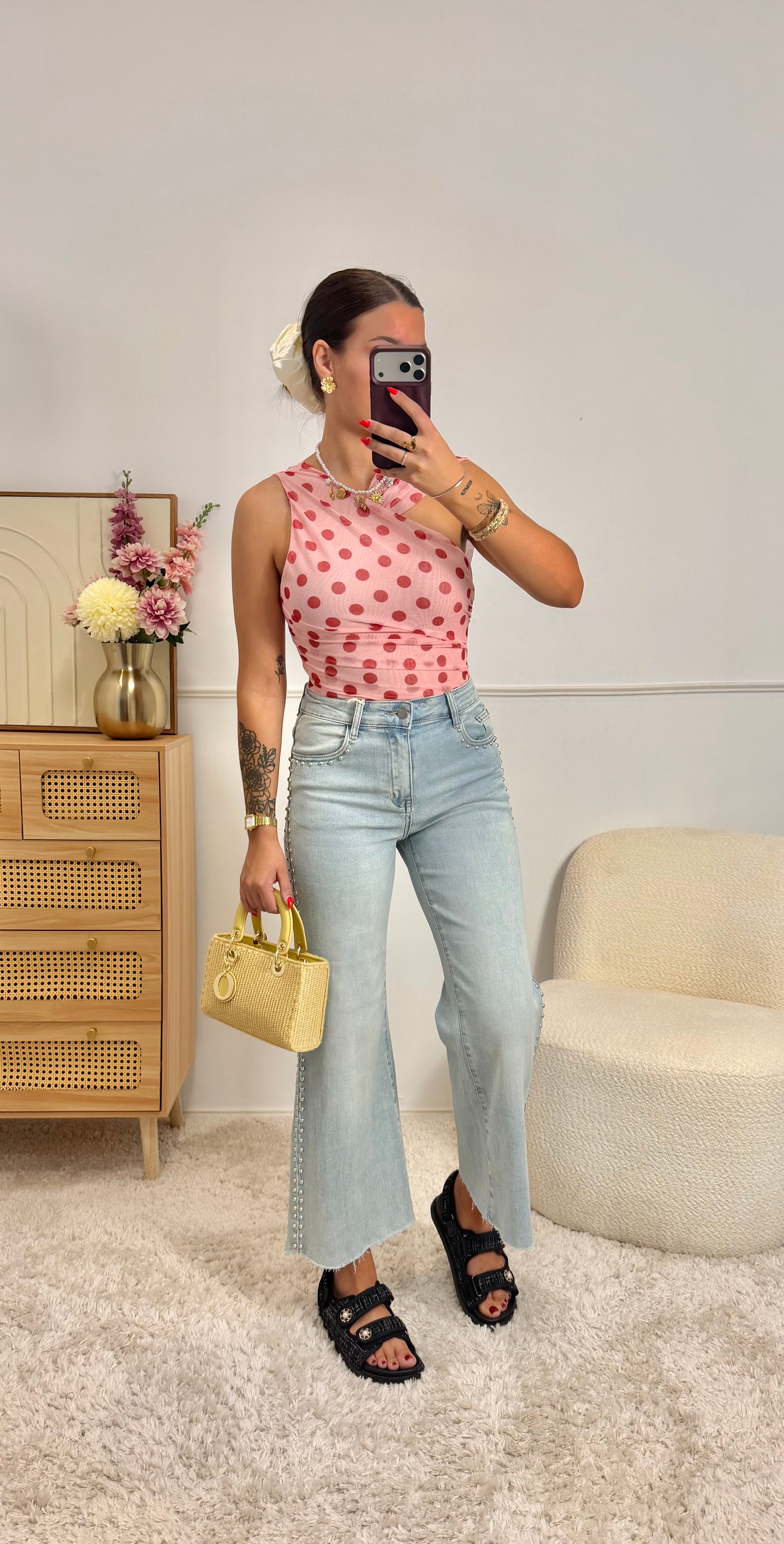 Body Drapé Pois Rose