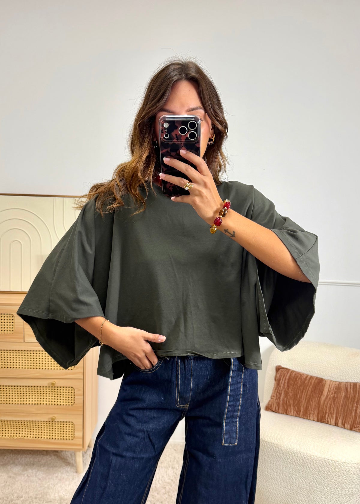 T-shirt manches chauve souris Kaki